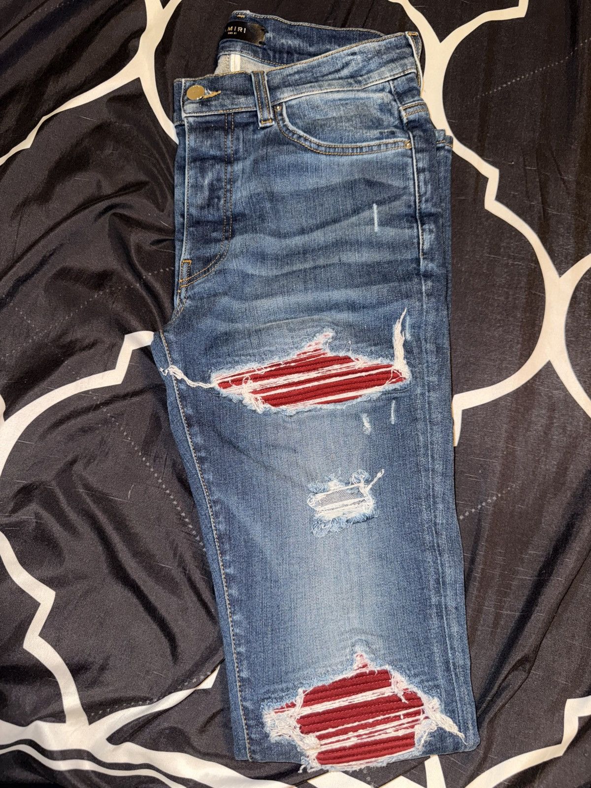 Amiri 🔥 Amiri Mx1 Cherry Suede Patch 🔥 Size US 31 - 1 Thumbnail