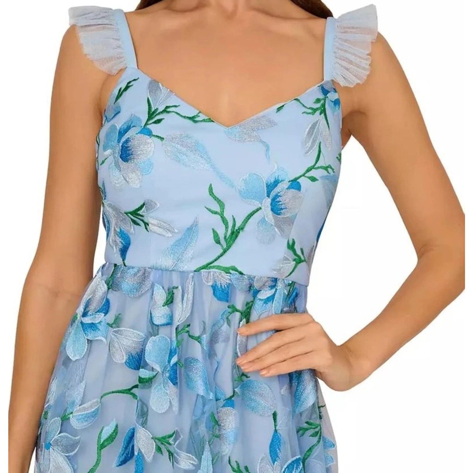 Adrianna Papell Women\'s Flutter-Sleeve Embroidered Dress