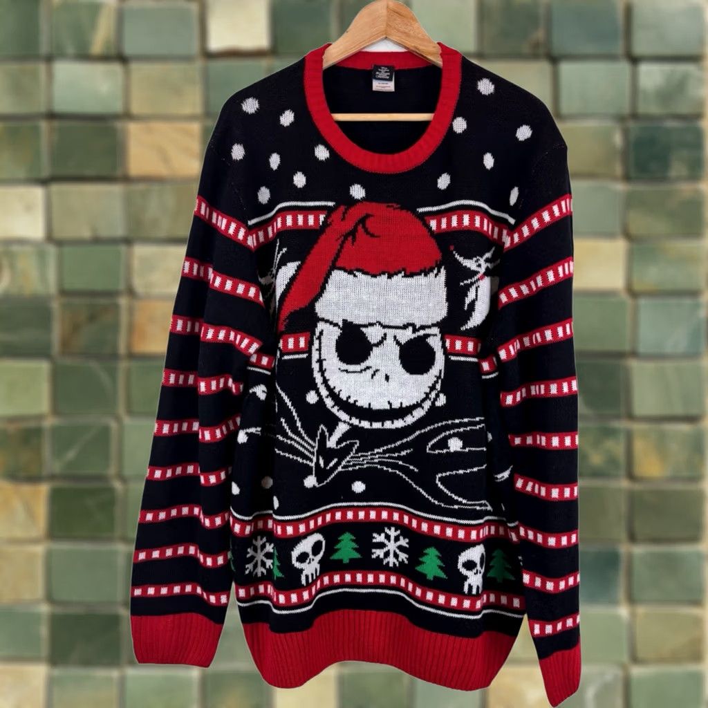 Disney Sweater Jack Skellington The Nightmare Before Christmas Tim Burton's Ugly Christmas Mens 1XL Black, Men's