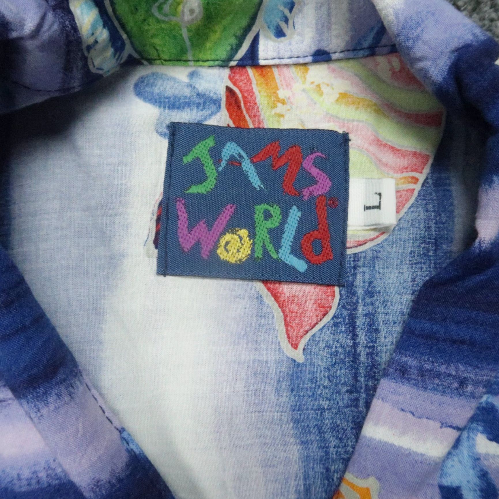 Jams World Jams World Shirt Mens Large Blue Talking Fish Rayon Short Sleeve Hawaiian USA Vintage Geometric Pattern Button-Up Size US L / EU 52-54 / 3 - 3 Thumbnail
