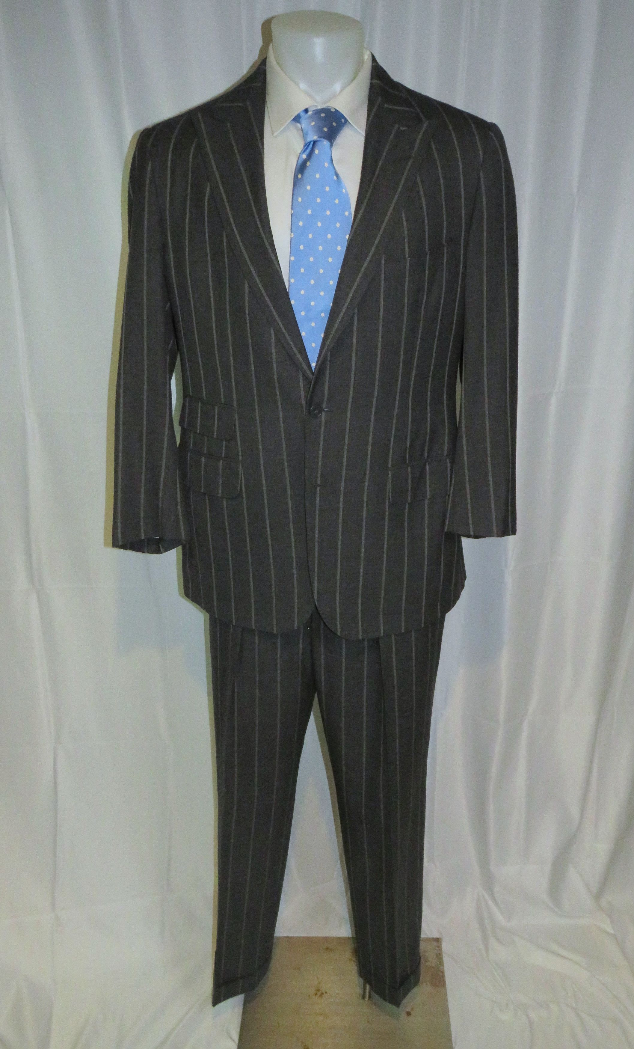 Alan Flusser × Martin Greenfield Bespoke Charcoal Gray Broadstripe Two Button Suit 40L Size 40L - 1 Thumbnail