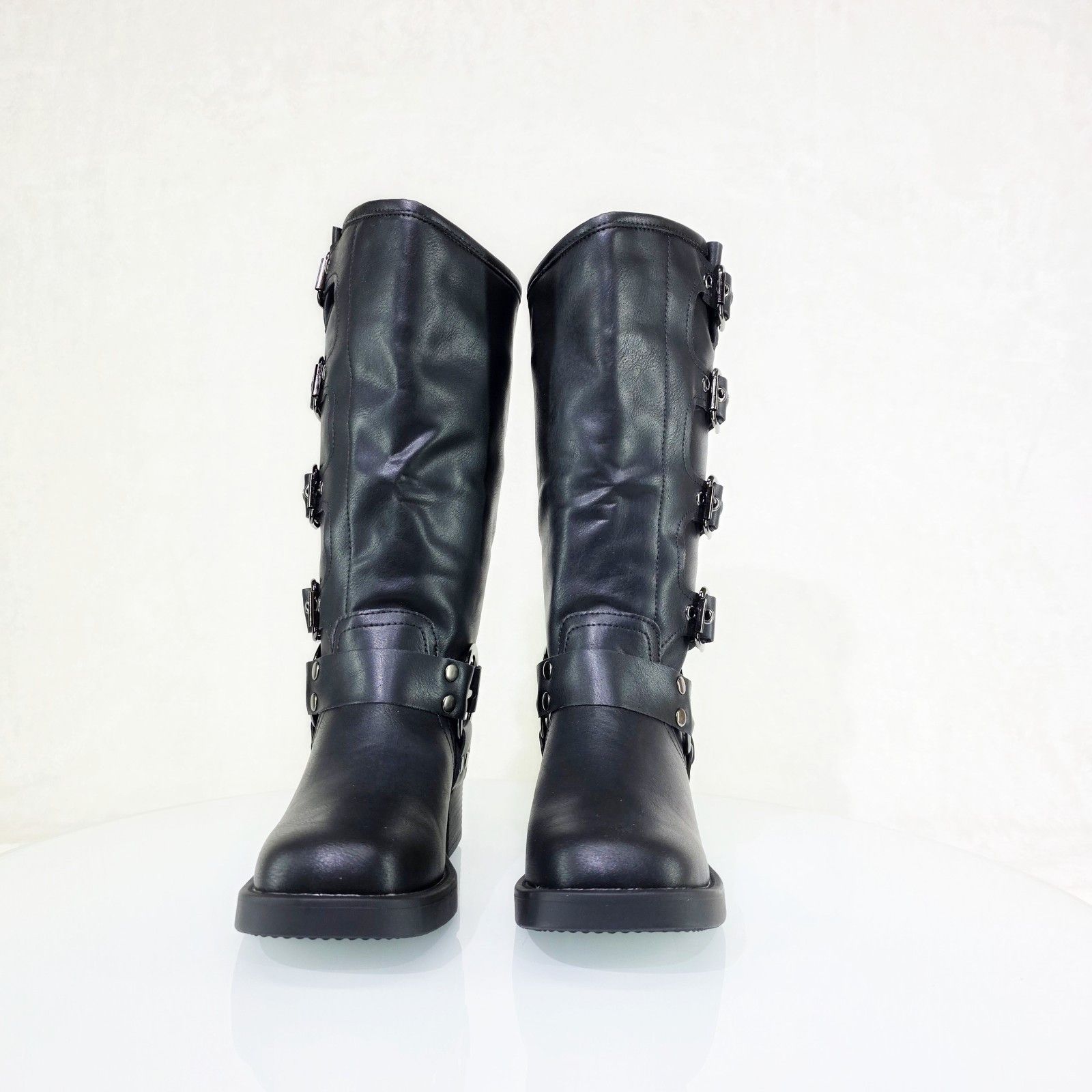 Other Dyna Black Vegan Leather Biker Engineer Western Mid Calf Boo Size US 7.5 / IT 37.5 - 9 Thumbnail