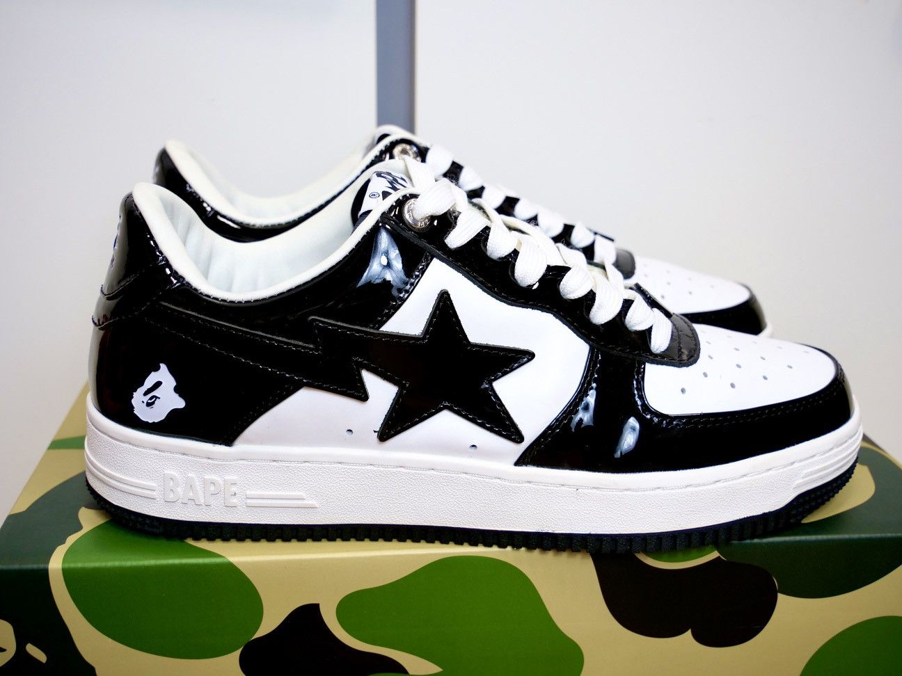 Bape Bape Sta Low Black White Patent Leather Panda 