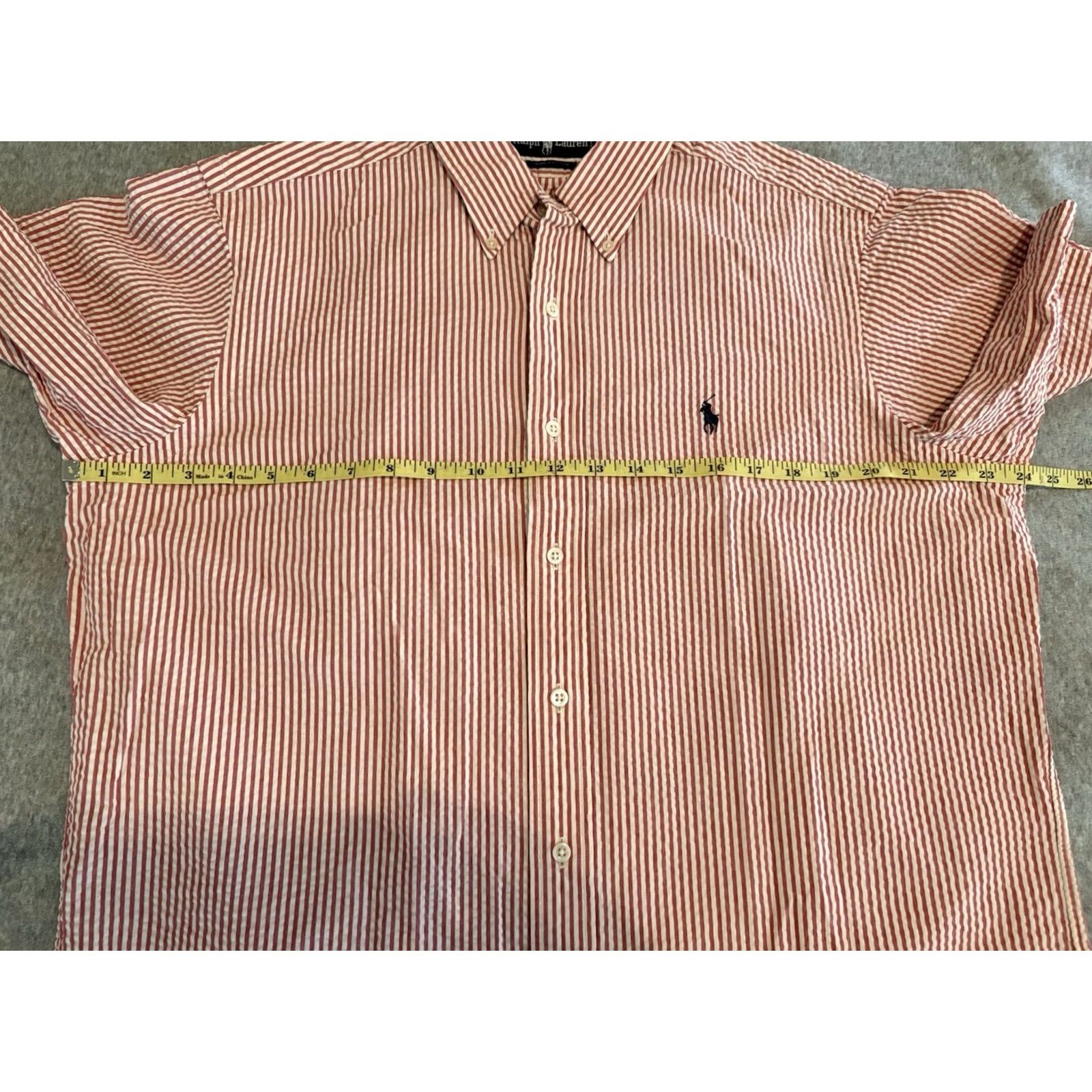 Polo Ralph Lauren Polo Ralph Lauren Short Sleeve Red Striped Button-Up Shirt Seersucker Pony Large Size US L / EU 52-54 / 3 - 4 Thumbnail
