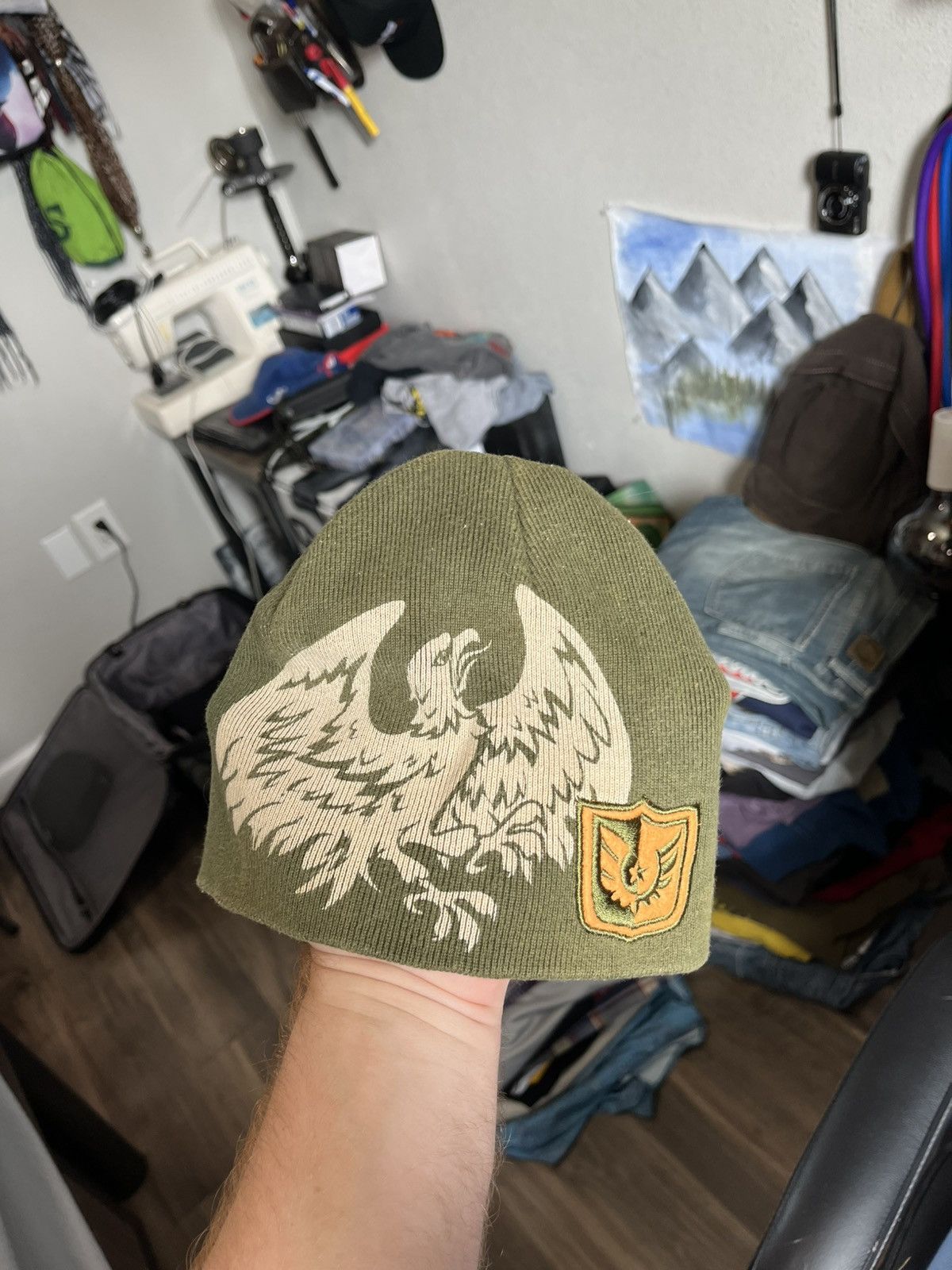 Vintage APG Olive Green Tactical Patch Beanie – Eagle Size ONE SIZE - 1 Thumbnail