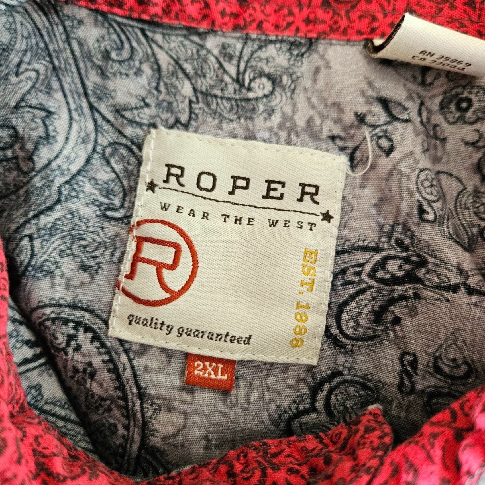 Roper Roper Mens Pearl Snap Shirt 2XL Gray Black Paisley Floral Long Sleeve Shirt Mens Size US XXL / EU 58 / 5 - 5 Thumbnail