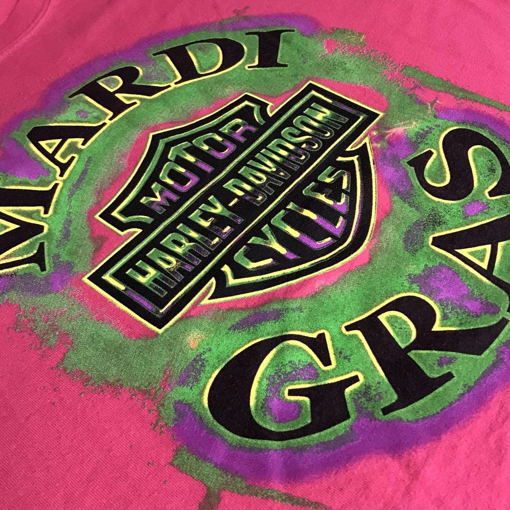 Harley Davidson VINTAGE Harley-Davidson Women T-Shirt Short Sleeve Crew Neck Pink Mardi Gras Skull New Orleans L Size L / US 10 / IT 46 - 5 Thumbnail