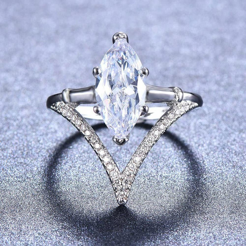 Designer 925 Sterling Silver Marquise Cut Engagement Ring - Size 7 Size ONE SIZE - 2 Thumbnail