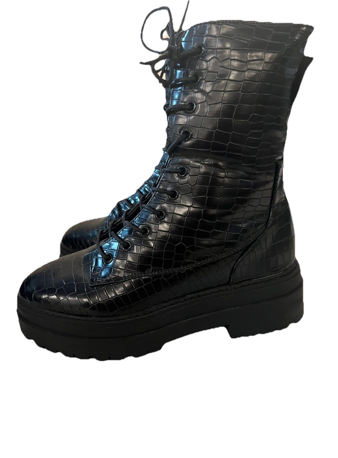 Designer NEW Boots Black Crocodile Vegan Size10 Zip/Lace Soooo Nice! Size US 10 / IT 40 - 3 Thumbnail