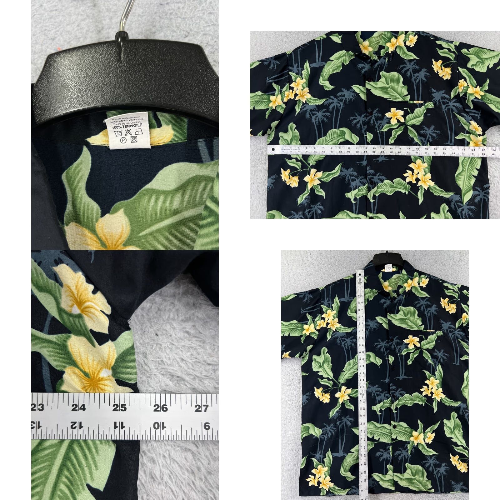 Erima Rima Shirt Black Green Floral Palm Hawaiian Adult Large 100% Polyester READ Size US L / EU 52-54 / 3 - 8 Thumbnail