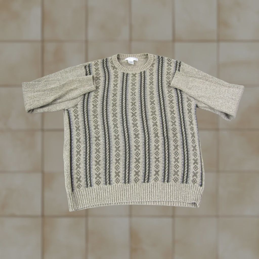 Geoffrey Beene VINTAGE Geoffrey Beene Sweater Pullover Mens Medium Green Knit Geometric Crew 80s Size US M / EU 48-50 / 2 - 1 Thumbnail