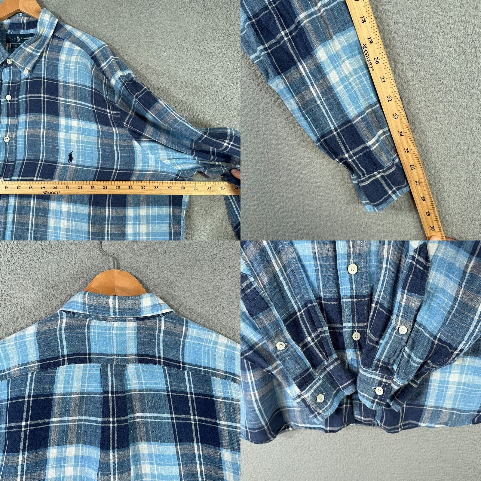Ralph Lauren VINTAGE Ralph Lauren Linen Shirt Mens 2XB BIG Classic 100% Linen Blue Plaid Long Sleeve Shirt Button-Up Mens Big & Tall Blues Size US XXL / EU 58 / 5 - 8 Thumbnail