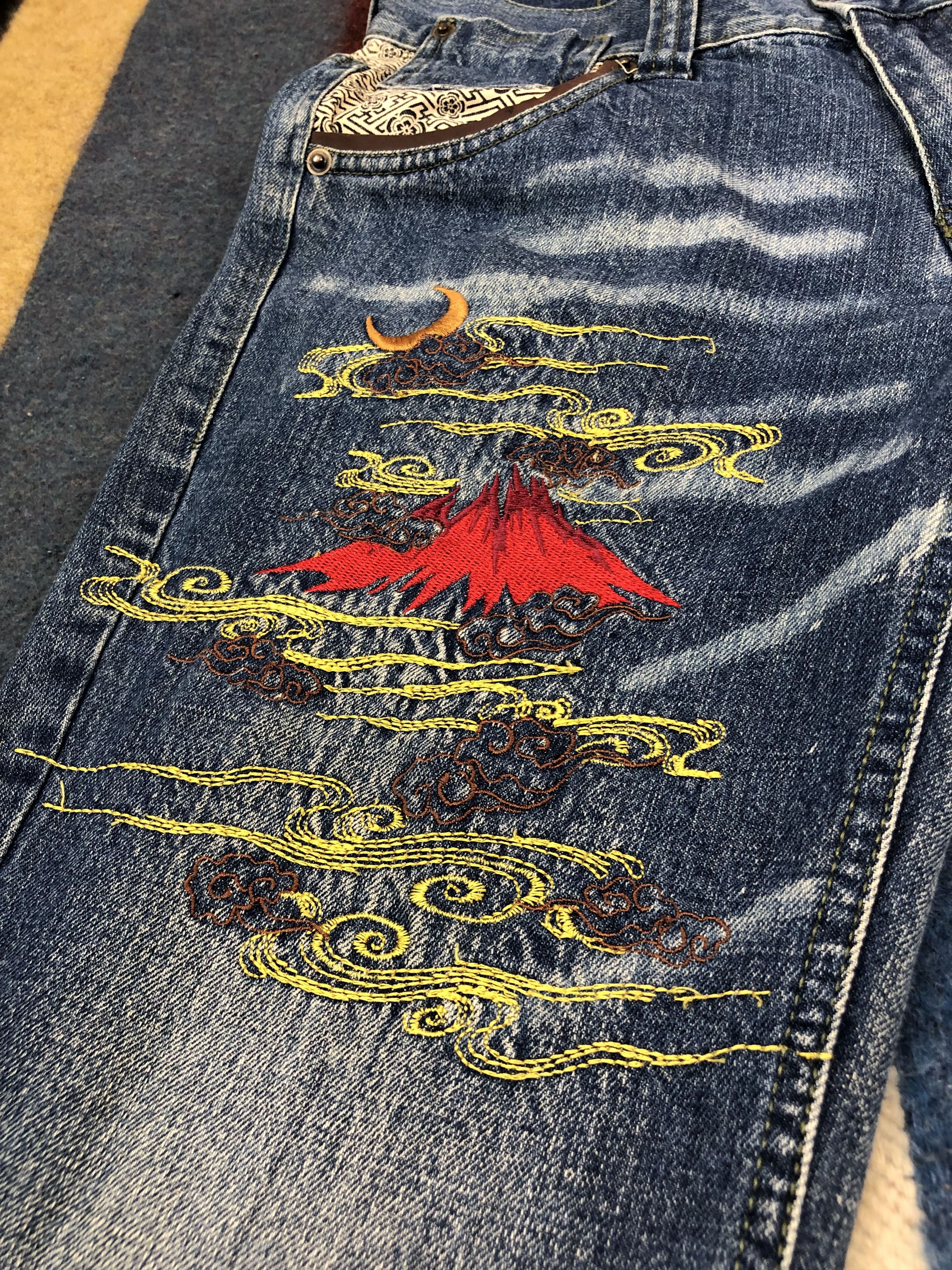 Japanese Brand TEKU Embroidery Red Dragon Denim Jeans #1698/05 Size US 31 - 4 Thumbnail