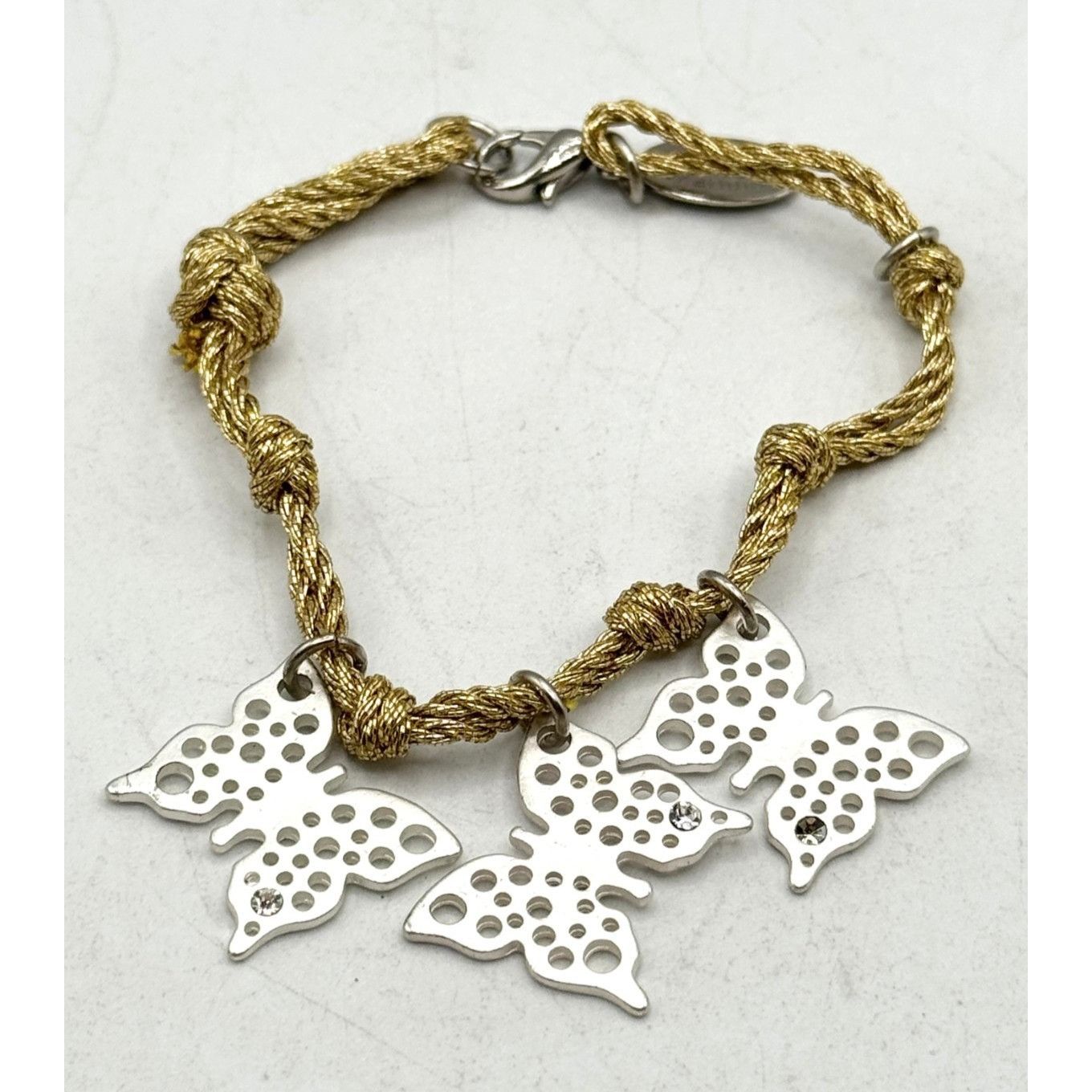 Other Vintage gold metallic thread rhinestone butterfly charm brac Size ONE SIZE - 1 Thumbnail