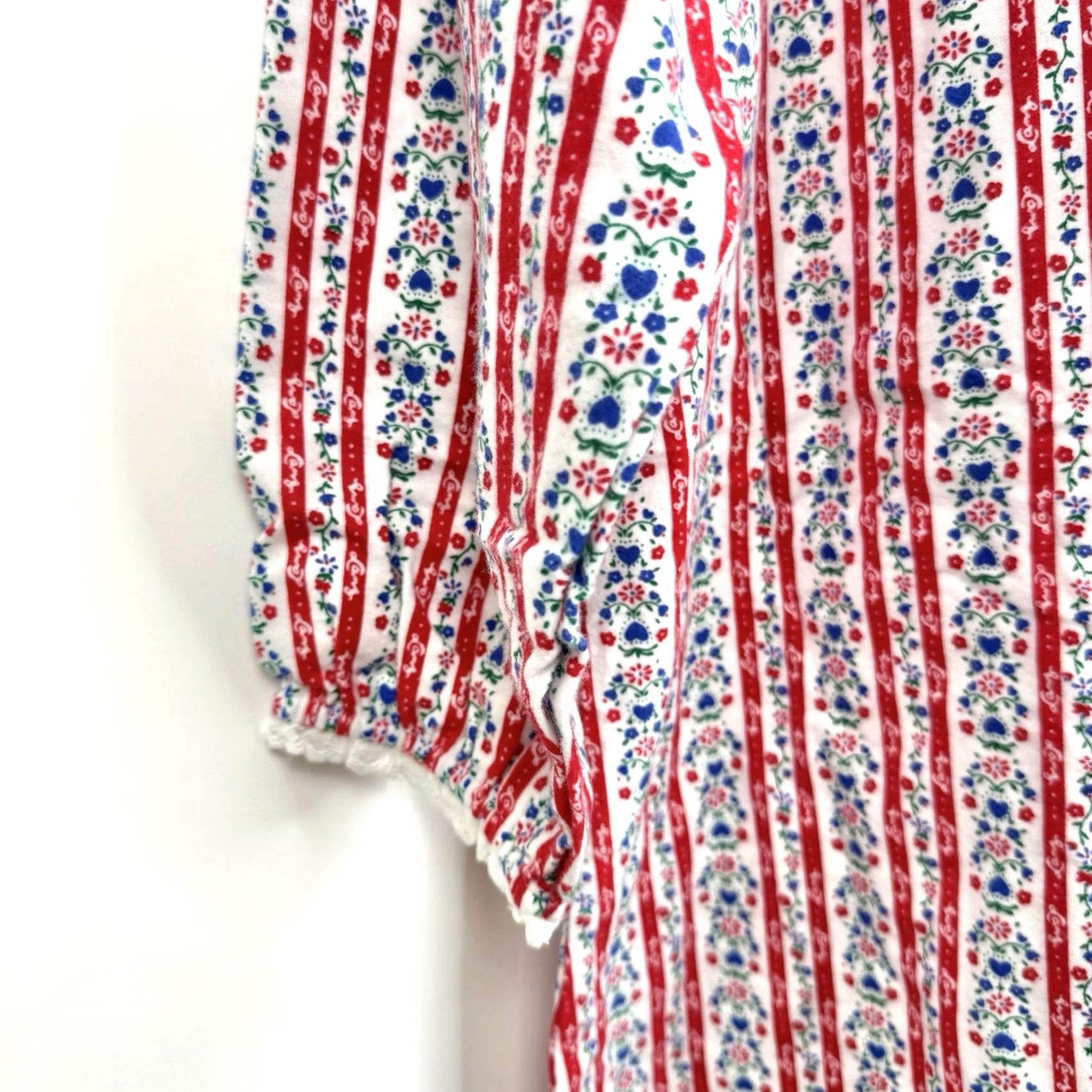Vintage Lanz of Salzburg Nightgown Womens L Red Floral Striped Long Sleeve Heart NWT Size L / US 10 / IT 46 - 4 Thumbnail
