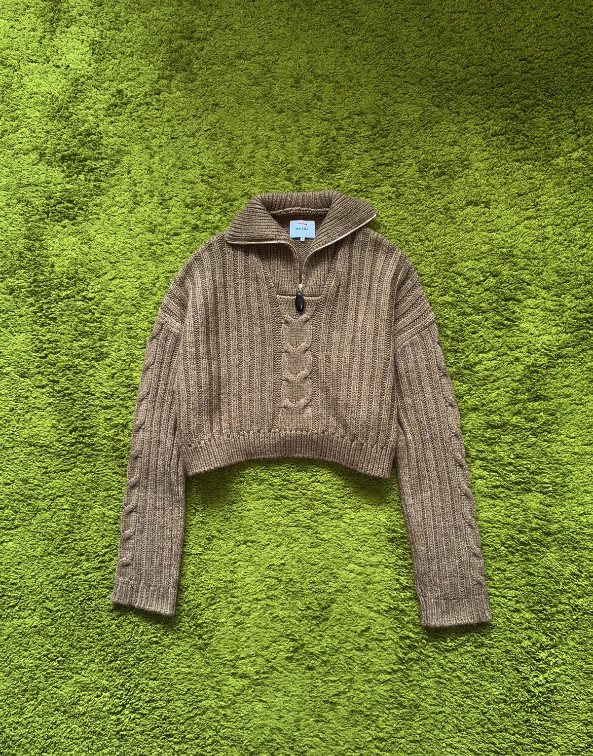 Nanushka alpaca wool blend cable knit ribbed sweater
