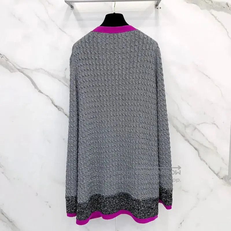 Chanel Chanel Gray Long Sleeve Cardigan with Pink Trim . Size L / US 10 / IT 46 - 1 Thumbnail