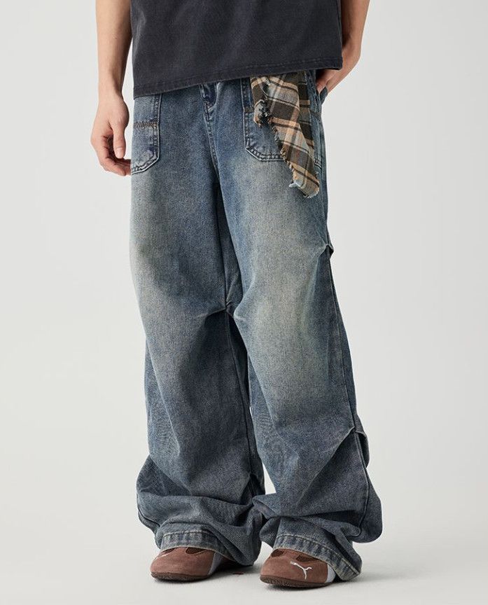 Vintage Men's retro straight-leg wide-leg patchwork jeans Size US 32 / EU 48 - 1 Thumbnail