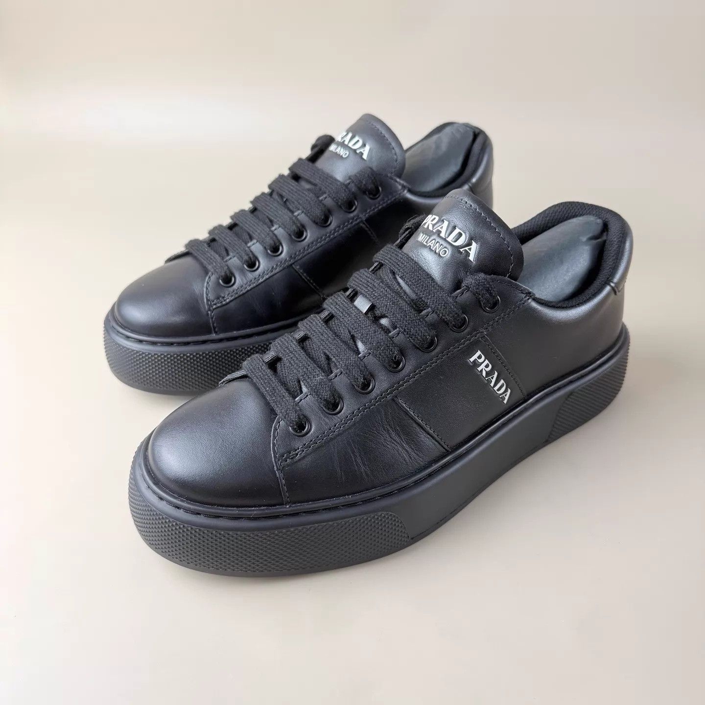 Prada Prada black white logo platform sneakers 41 99 New Size US 8 / EU 41 - 1 Thumbnail