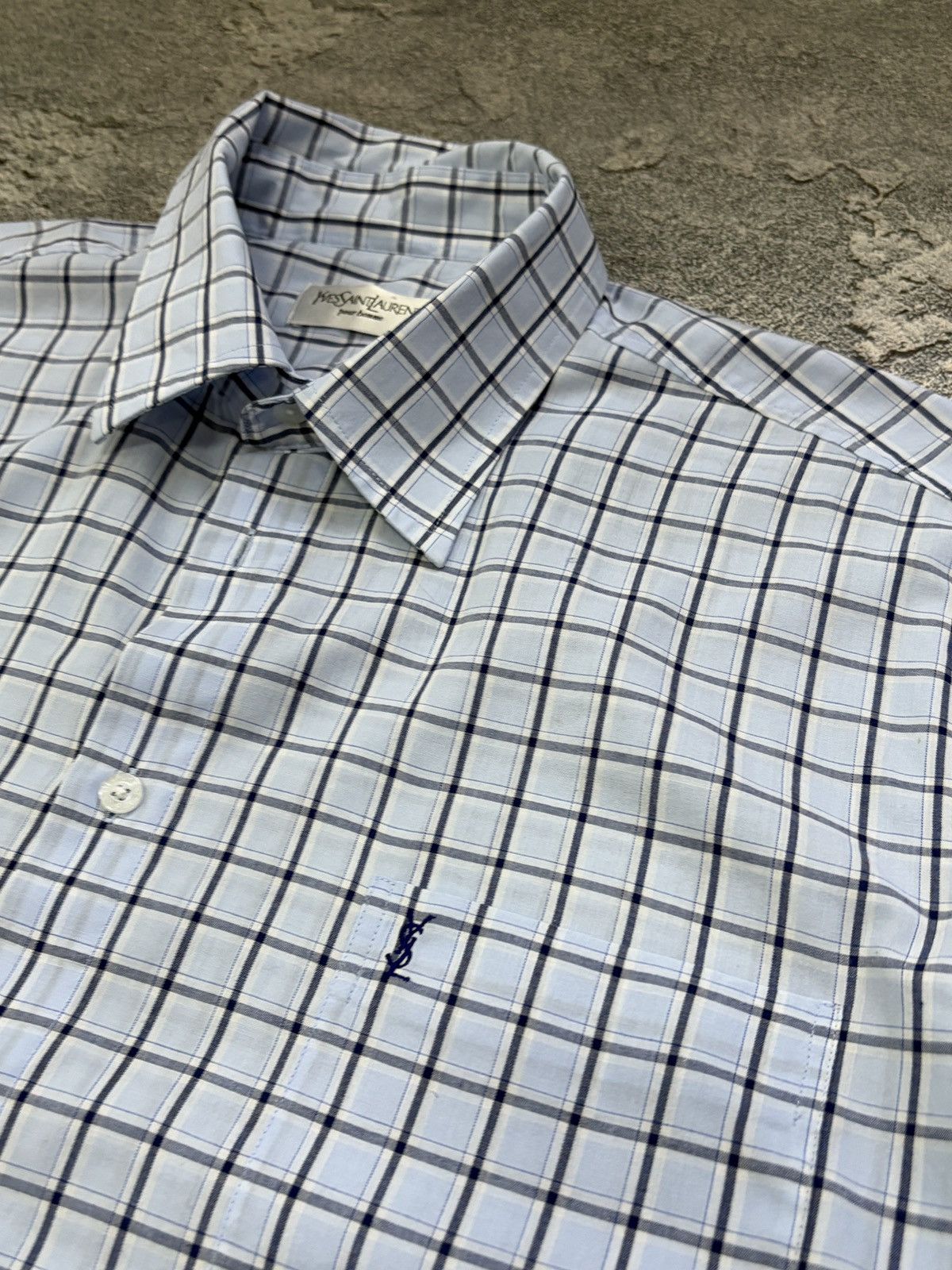 Yves Saint Laurent Yves Saint Laurent Pour Homme Blue Check SS Shirt XL Size US XL / EU 56 / 4 - 4 Thumbnail
