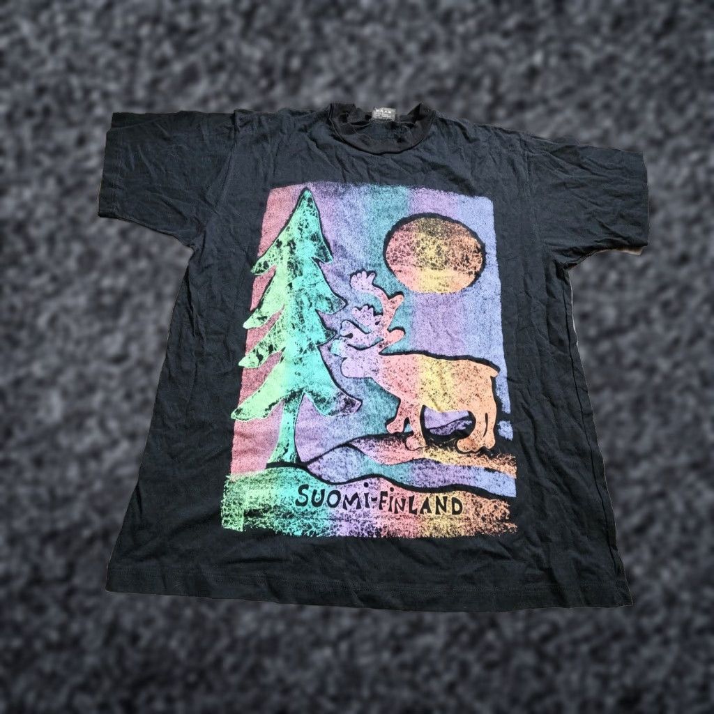 Vintage Mens Finland Souvenir Rainbow Graphic Print Short Sleeve Black T Shirt Size US L / EU 52-54 / 3 - 1 Thumbnail