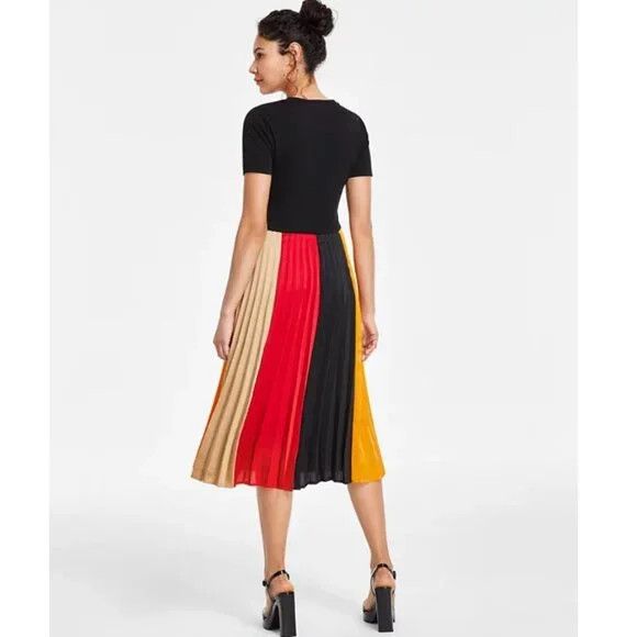 Karl Lagerfeld KARL LAGERFELD PARIS Women's Colorblocked Pleated Midi Dress Size XL / US 12-14 / IT 48-50 - 4 Thumbnail