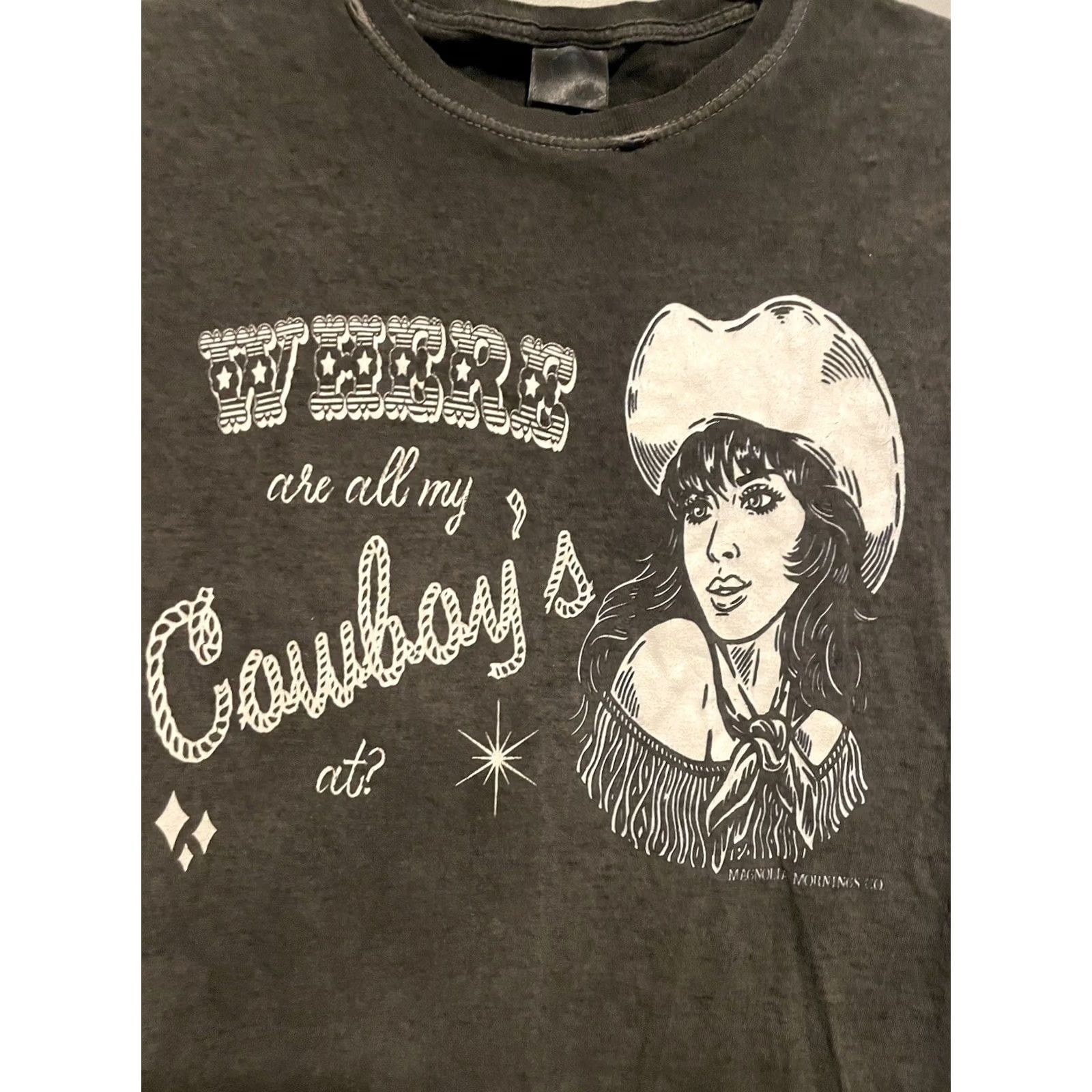 Vintage VINTAGE Girl T-Shirt Shirt Adult Small Gray 90s Cowboys Where Are All My Cowboy’s At Animals Couture Mens Girls Womens Boys? Size US S / EU 44-46 / 1 - 2 Thumbnail
