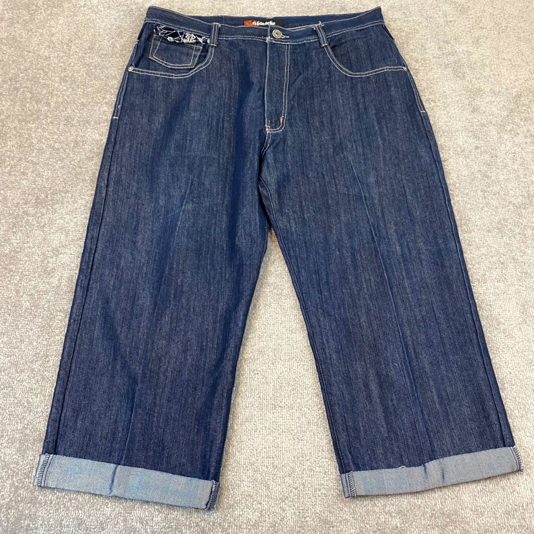 Vintage VINTAGE Ablanche Jeans Men 42x24 Blue Dark Wash Hemmed Denim Pants Skater Baggy Wide Y2K Size US 42 / EU 58 - 4 Thumbnail