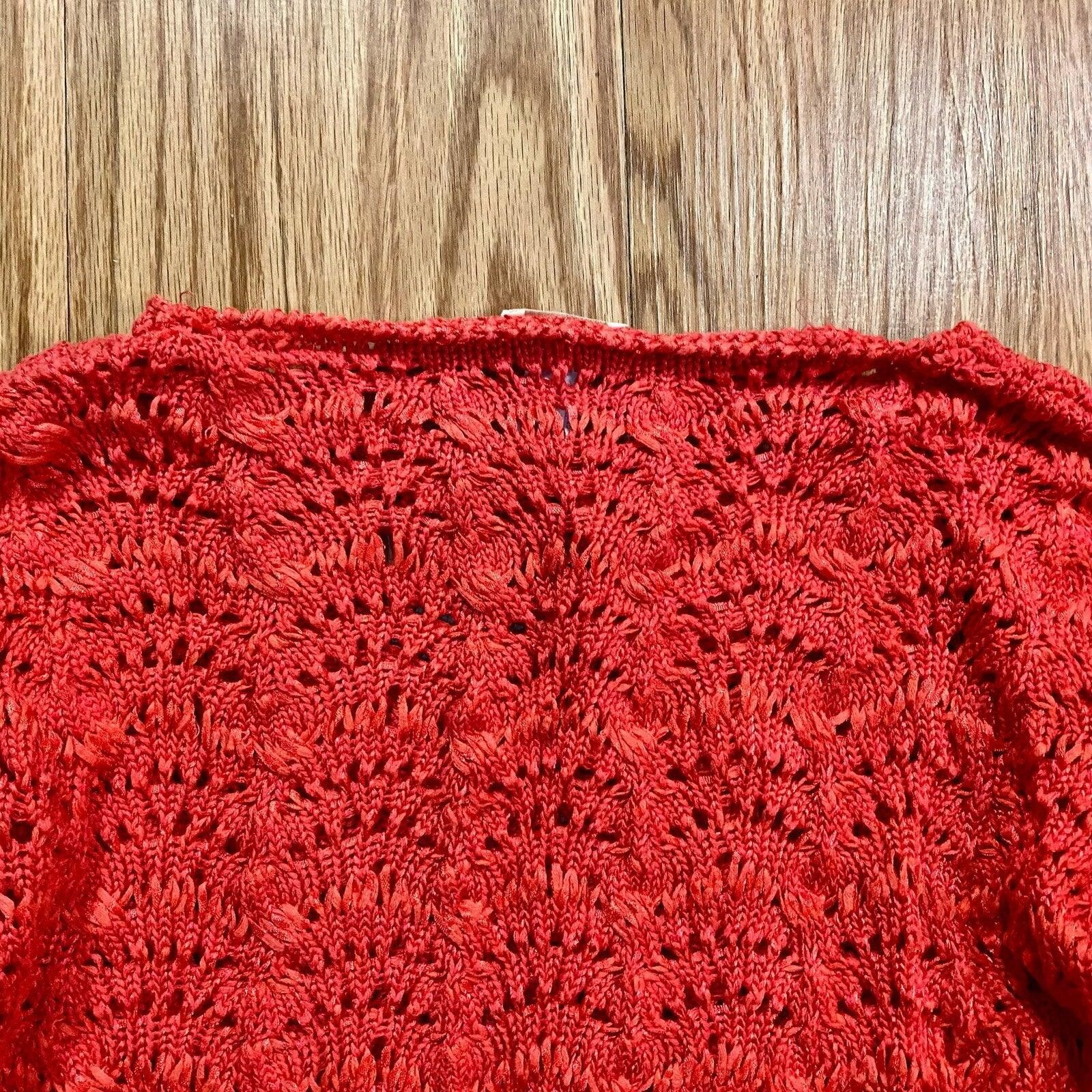 Chicos Chicos Bright Red Crochet Knit Sweater Top Womens 1 Medium Size M / US 6-8 / IT 42-44 - 7 Thumbnail