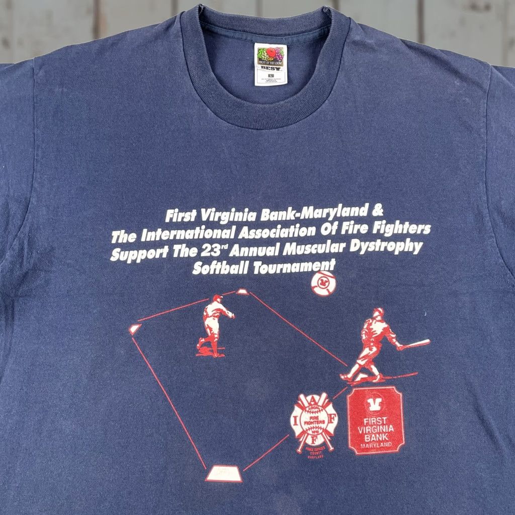 Fruit Of The Loom VINTAGE Fruit of the Loom T-Shirt Men L Blue USA Baseball Softball 90s Fire Fighters FOTL Shirts Size US L / EU 52-54 / 3 - 1 Thumbnail