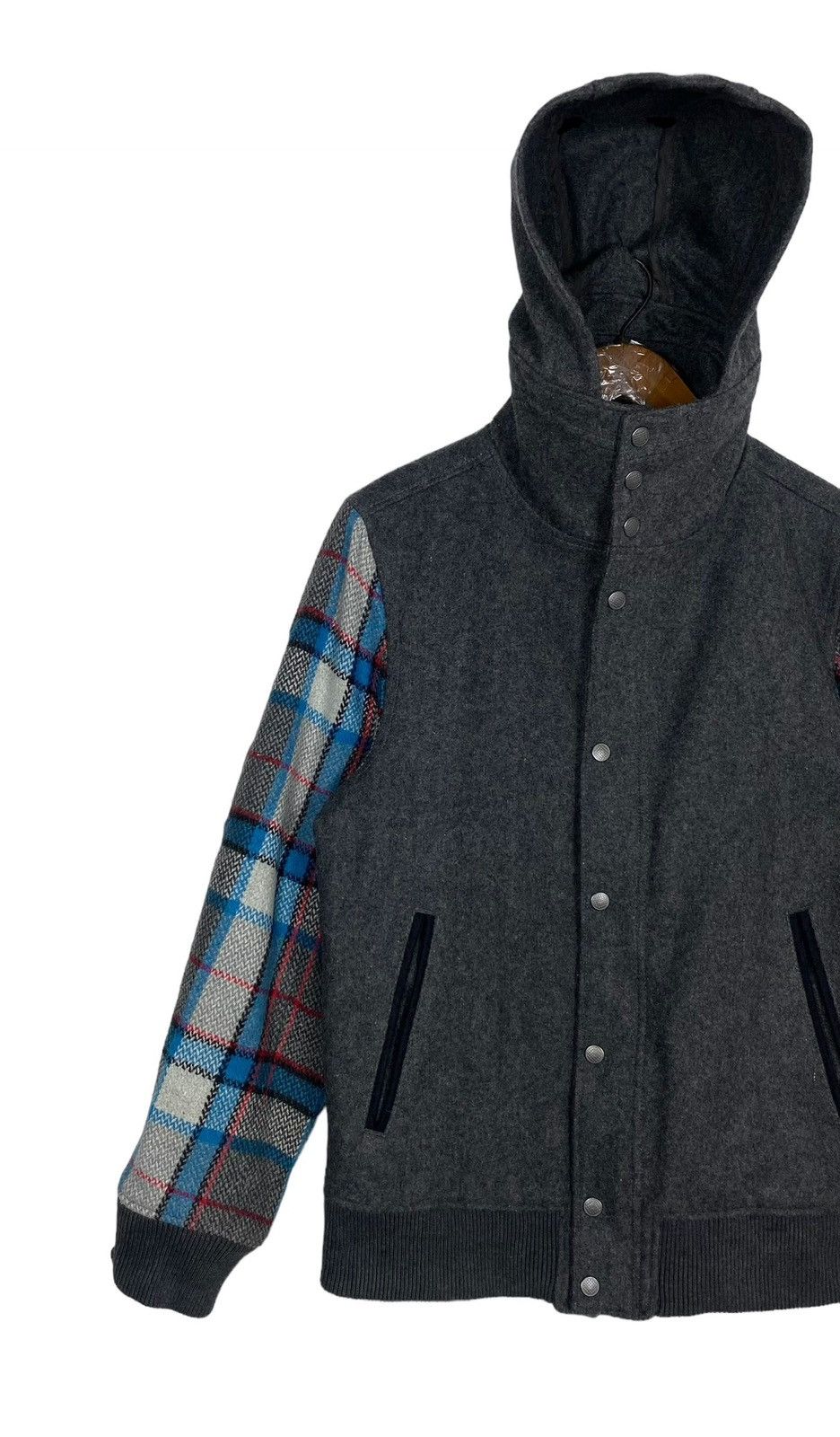 Japanese Brand Four Seasons Garage by in bloom Check Sleeve Wool Outwear Size US S / EU 44-46 / 1 - 2 Thumbnail