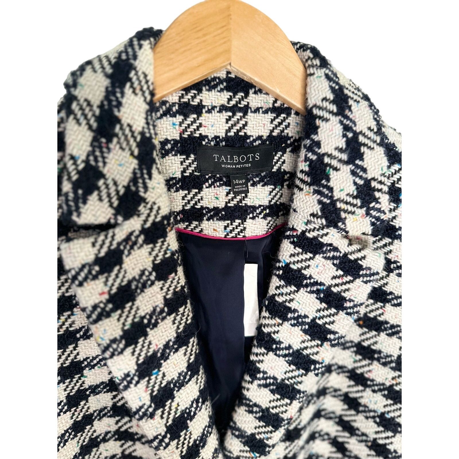 Robert Talbott Plus Petite NWT 14WP Confetti Navy White Checkered Blazer Size XL / US 12-14 / IT 48-50 - 7 Thumbnail