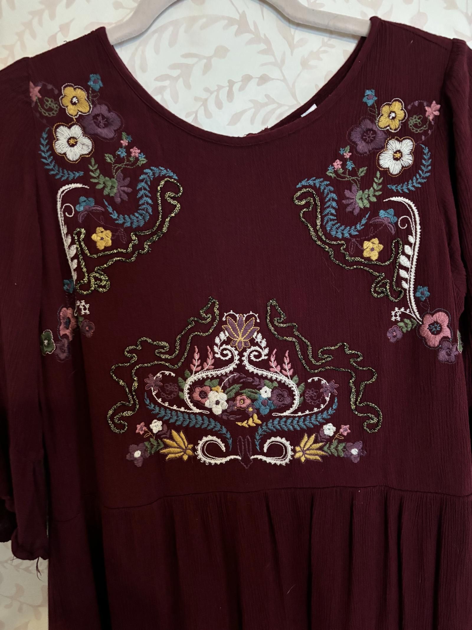 Free People NWOT Free People Burgundy Embroidered High Waist Dress M Size M / US 6-8 / IT 42-44 - 3 Thumbnail
