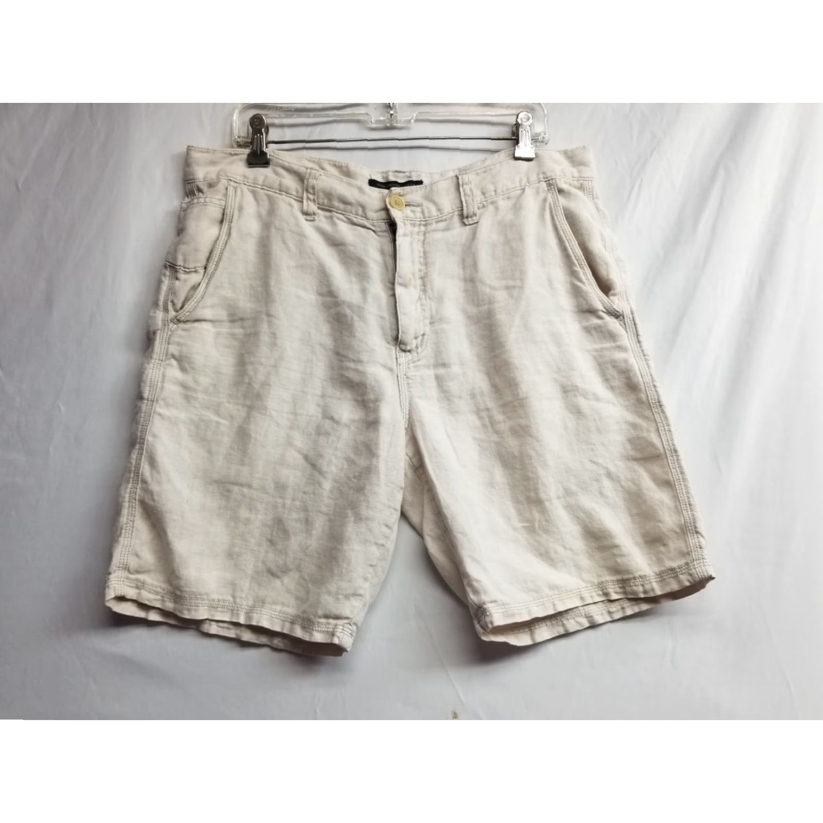 John Varvatos John Varvatos Men Shorts Casual Chino Linen 34 Pockets Beige/Khaki USA Mens Size US 34 / EU 50 - 2 Thumbnail