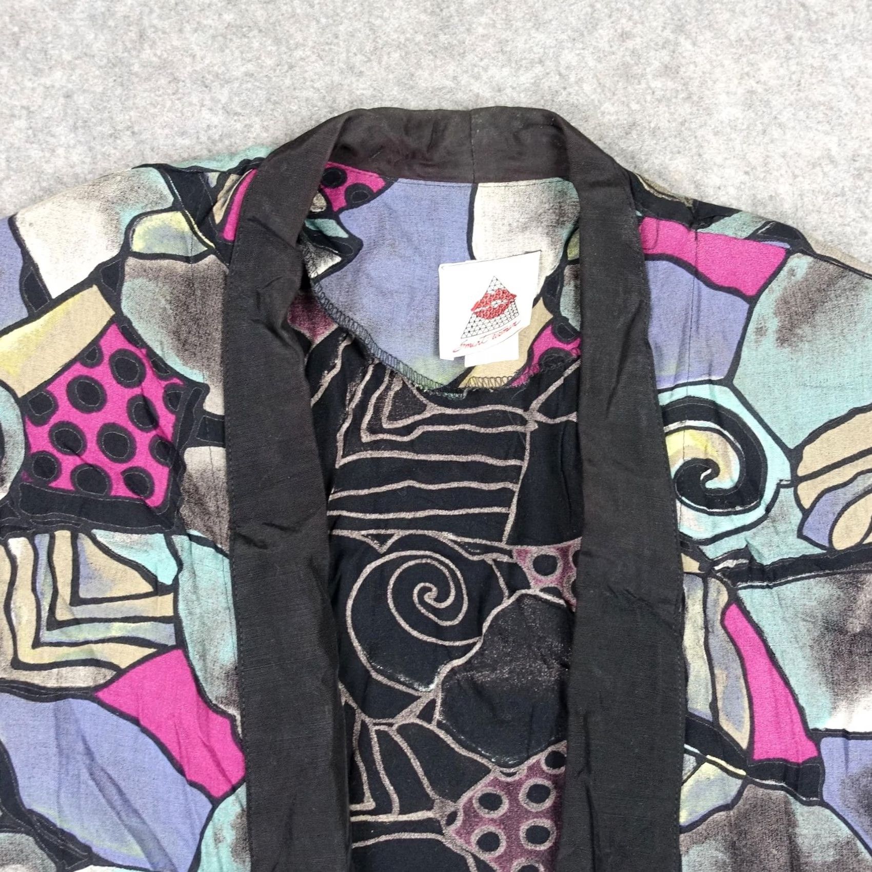 Pinko VINTAGE Smart Woman Jacket Womens 2X Black Pink Geometric Open Front Cardigan Size XXL / US 16-18 / IT 52-54 - 2 Thumbnail