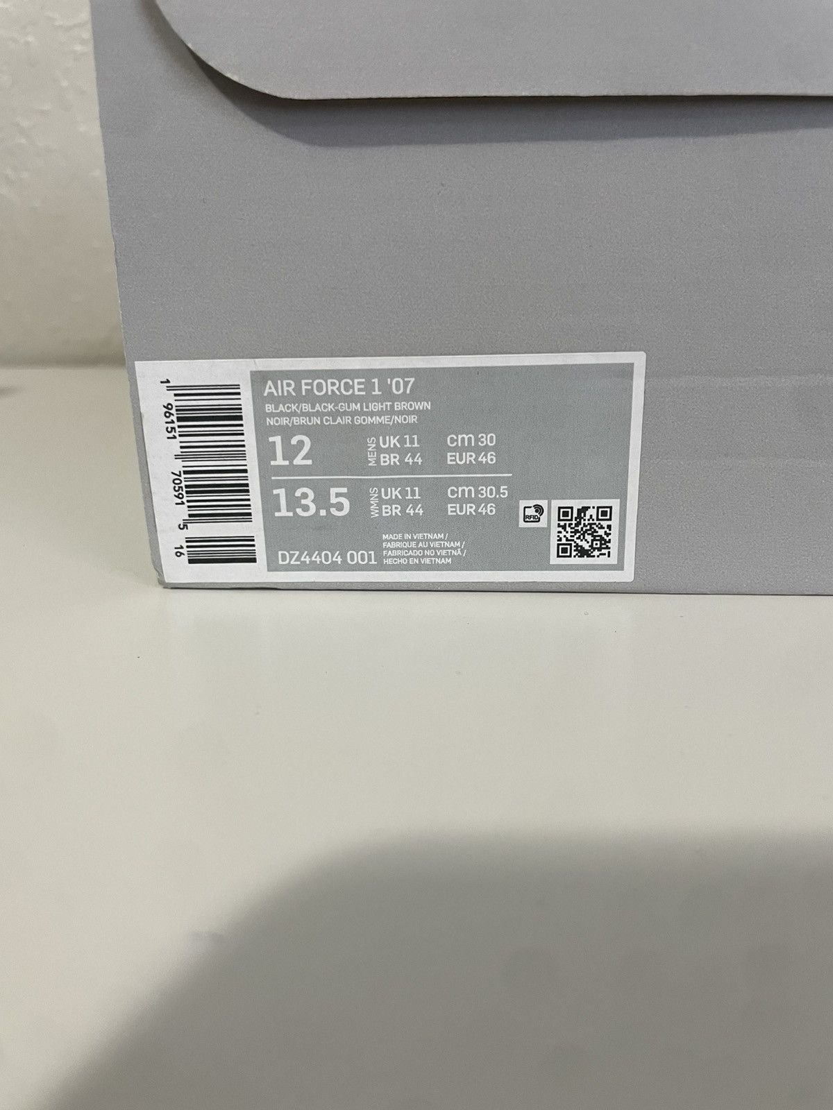 Nike AIR FORCE 1'07 BLACK/BLACK-GUM LIGHT BROWN Size US 12 / EU 45 - 8 Thumbnail