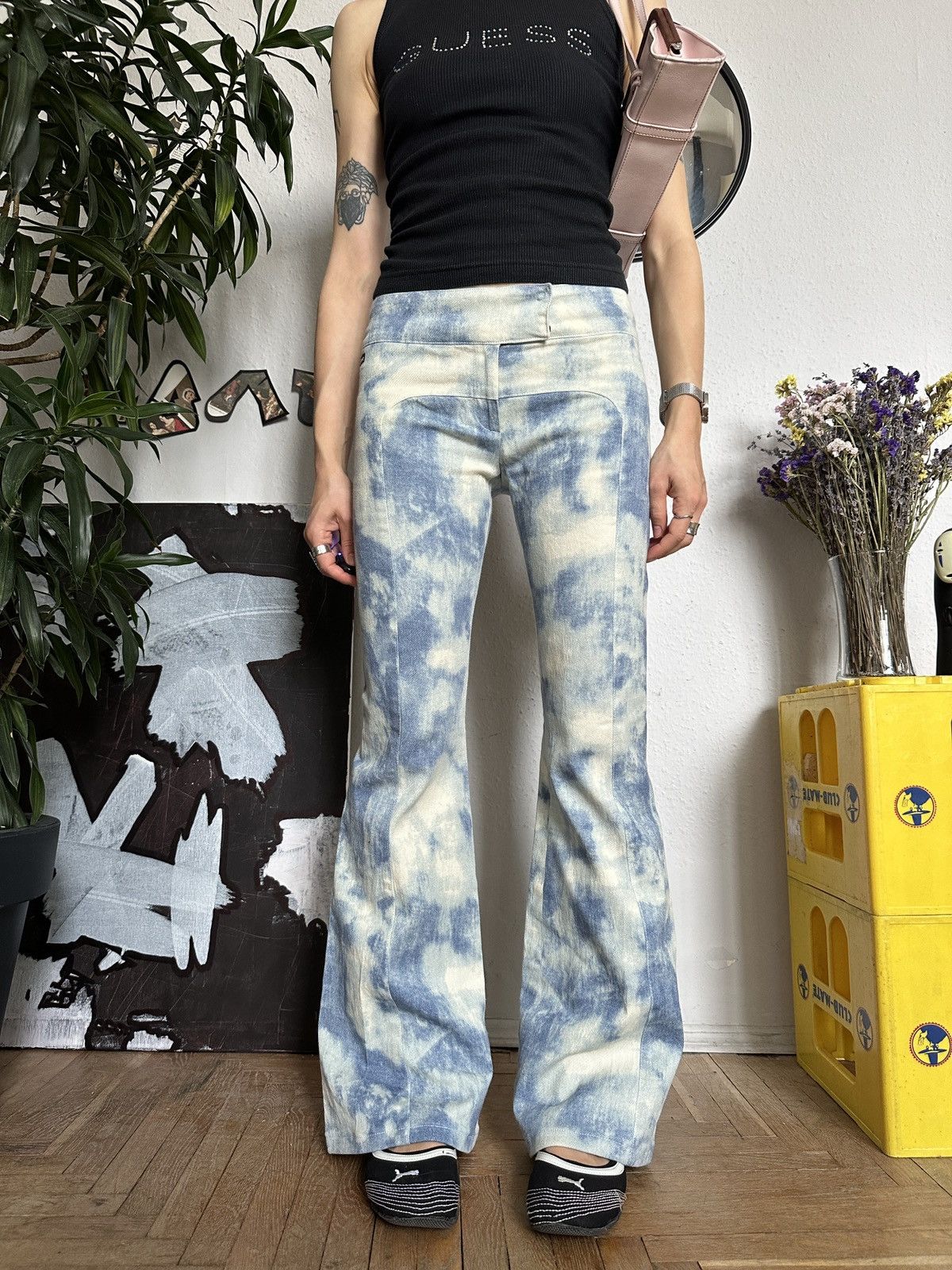 Japanese Brand × Seditionaries Flare jeans clouds low waist grunge vintage bootcut 00s Size 30" / US 8 / IT 44 - 5 Thumbnail