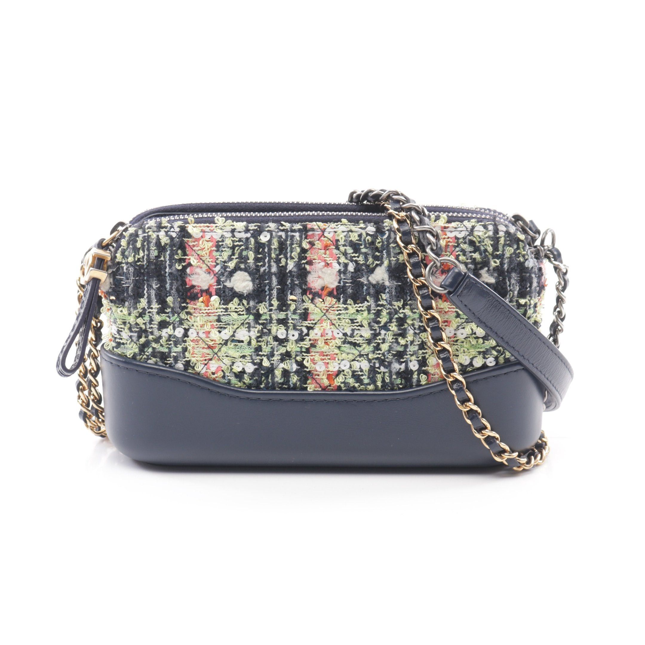 Chanel Chanel Gabriel Chain Shoulder Bag Wallet Tweed Leather Navy Multicolor Gold Hardware Size ONE SIZE - 1 Thumbnail