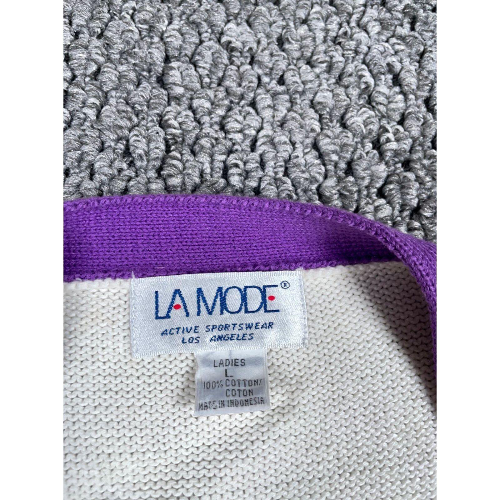 Vintage VINTAGE La Mode Argyle Button Up Sweater Vest Women's Large White Purple Chunky Knit 90s Retro Size L / US 10 / IT 46 - 3 Thumbnail