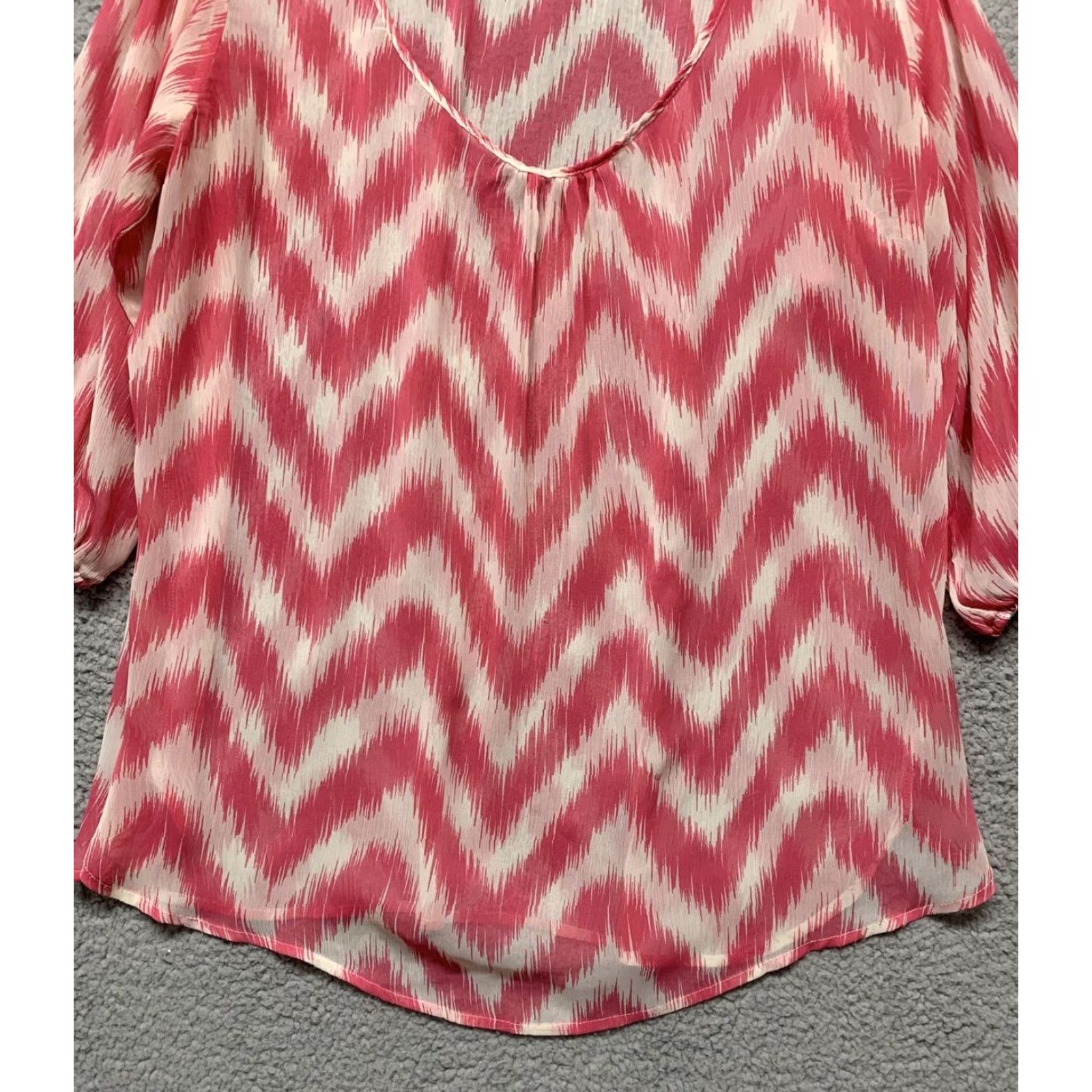 Vintage Heart Soul Shirt 1X Pink White Chevron Scoop Neck 3/4 Sleeves Semi-Sheer Blouse Tunic Womens Plus Vintage No Size XL / US 12-14 / IT 48-50 - 3 Thumbnail