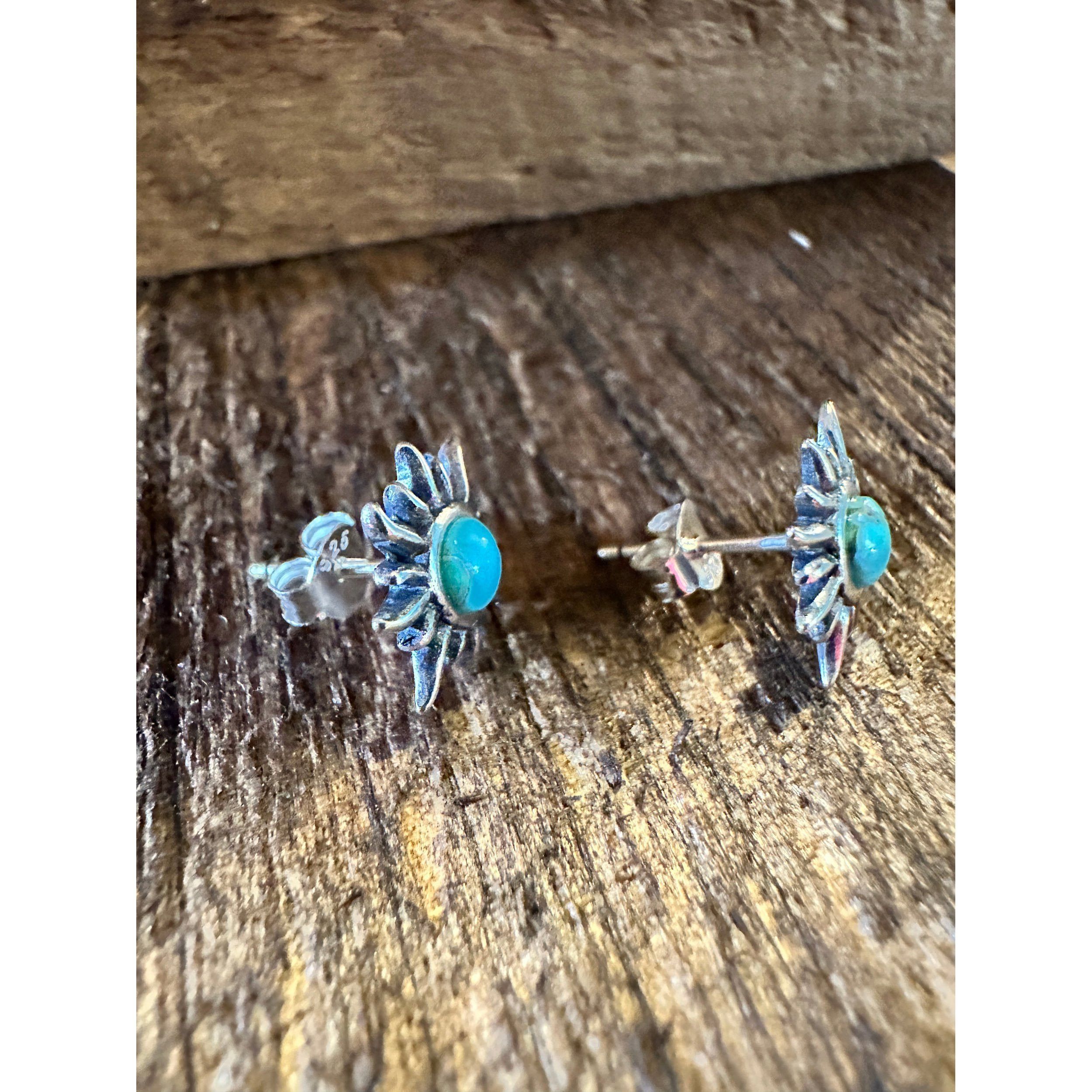 Other Navajo Sunburst Turquoise Earrings in Sterling Silver - Eleg Size ONE SIZE - 5 Thumbnail