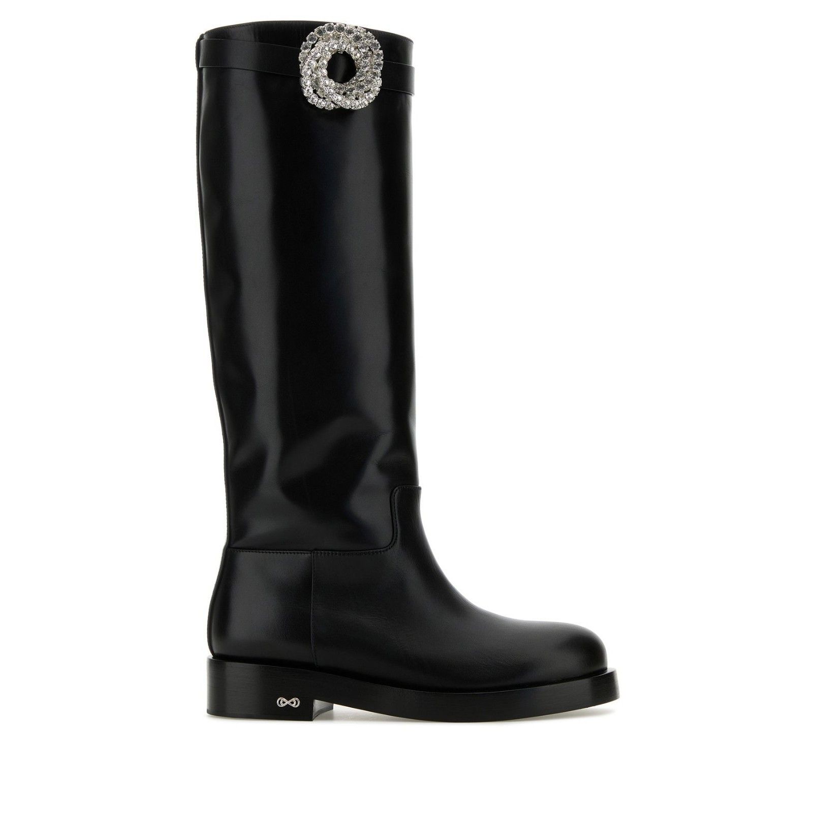 MACH & MACH Crystal Galaxy Knee High Black Leather Riding Bo