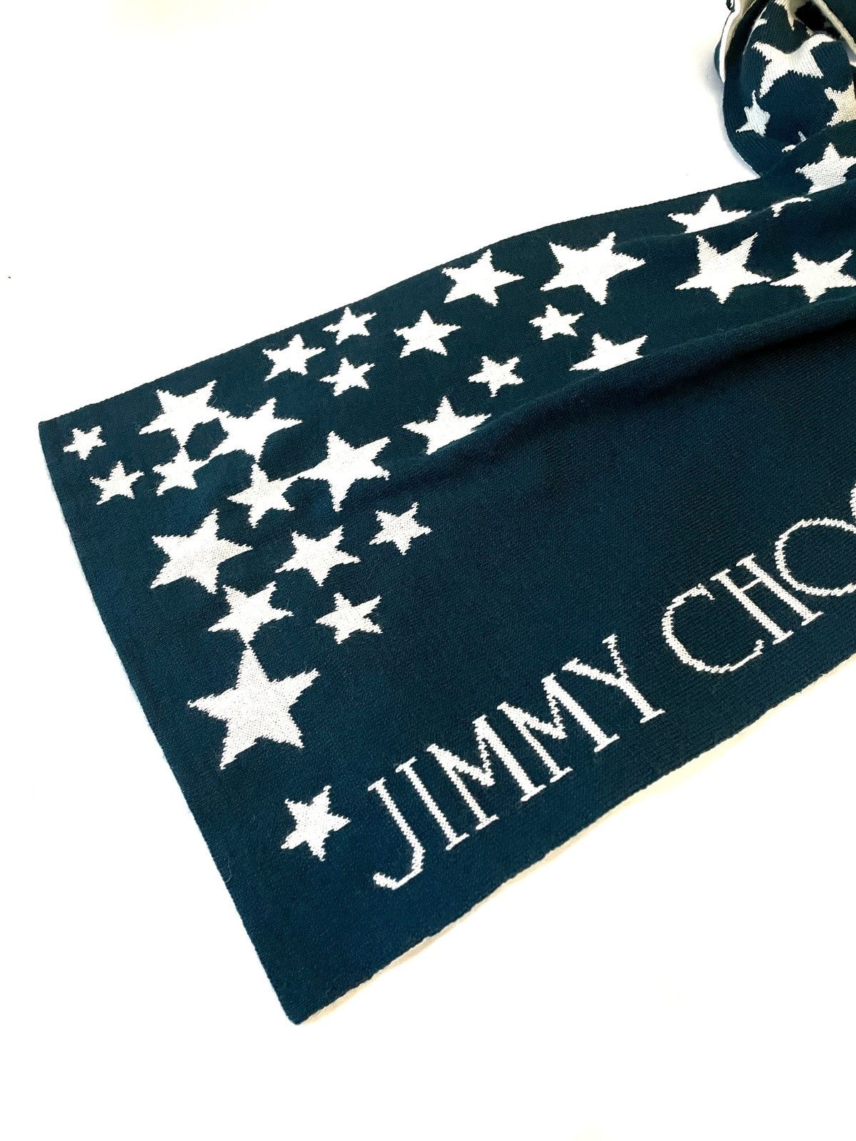 Jimmy Choo Wool Star Print Scarf Big Logo Made In Italy