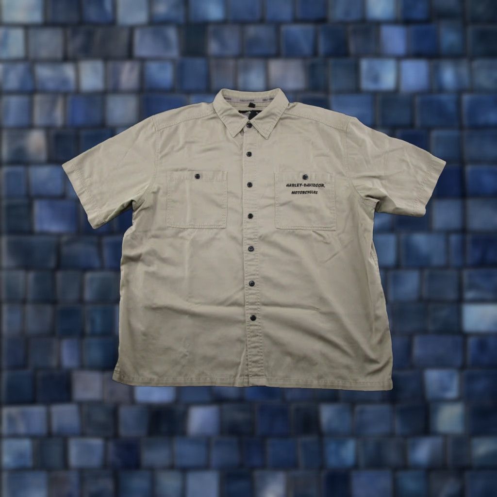 Harley Davidson Harley-Davidson Button Up Embroidered Short Sleeve Logo Biker XL Shirt Mens Casual Cotton Beig​e Embroidered Pockets Button-Down Collared Vintage No Size US 36 / EU 52 - 1 Thumbnail