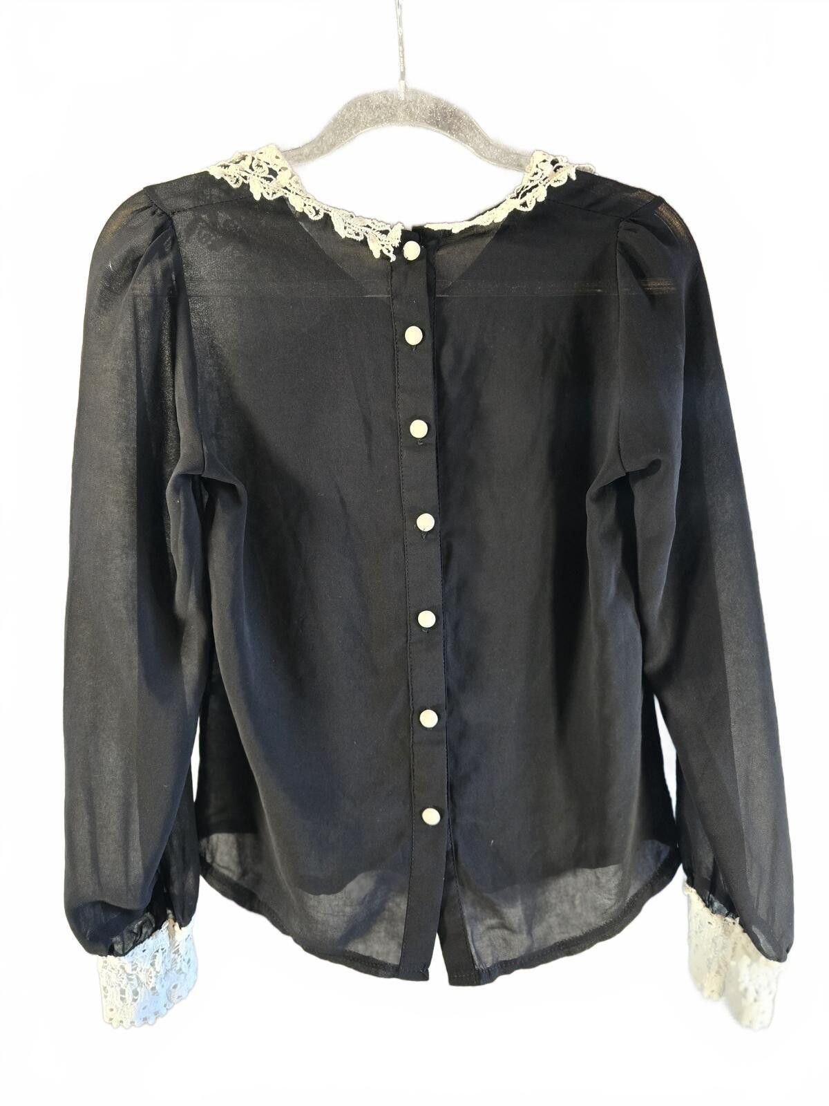 Other Black Sheer Lace Collar Blouse S Coquette Whimsigoth Gothic Size S / US 4 / IT 40 - 3 Thumbnail