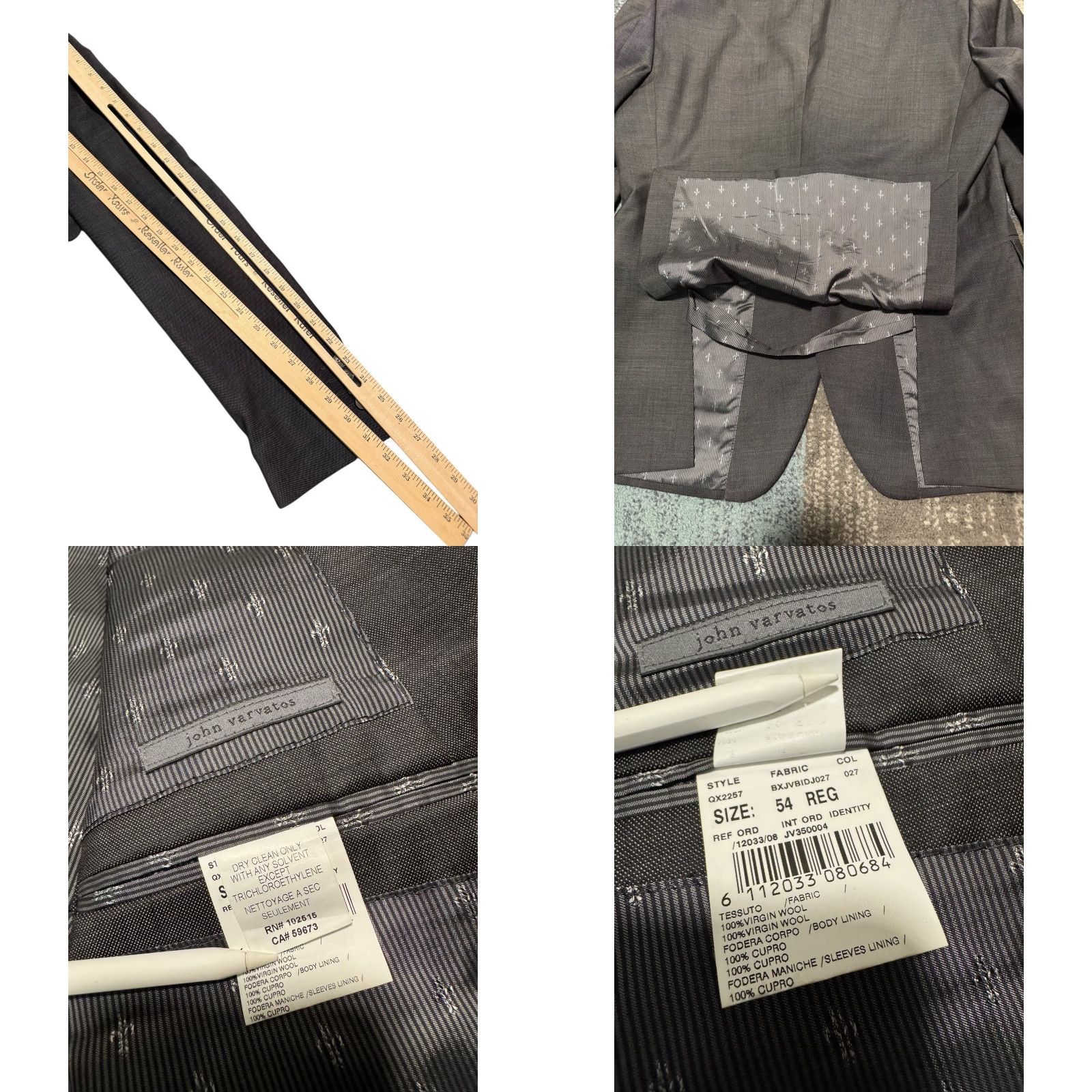John Varvatos John Varvatos Blazer Gray 100% Virgin Wool Suit Jacket US44R Italy Mens Size 44R - 10 Thumbnail