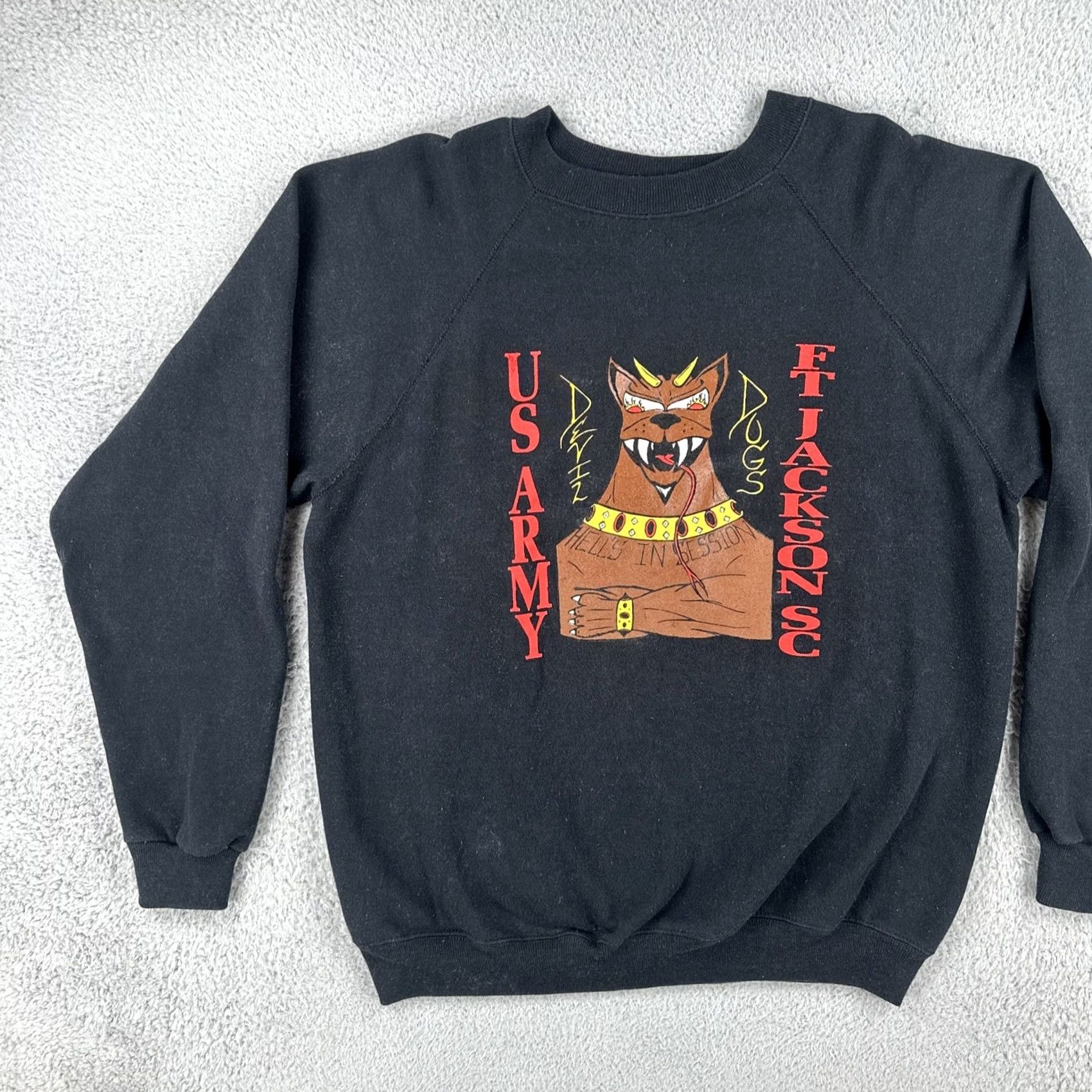 Hanes Vtg Hanes Heavyweight XL Black Raglan Crewneck Sweatshirt U.S. Army Devil Dogs Mens Size US XL / EU 56 / 4 - 3 Thumbnail