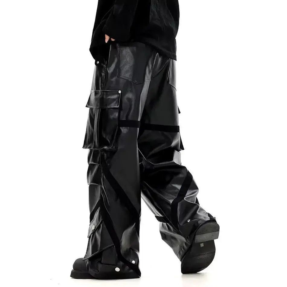 Japanese Brand Black Baggy Cargo PU Leather Jeans Size US 32 / EU 48 - 5 Thumbnail