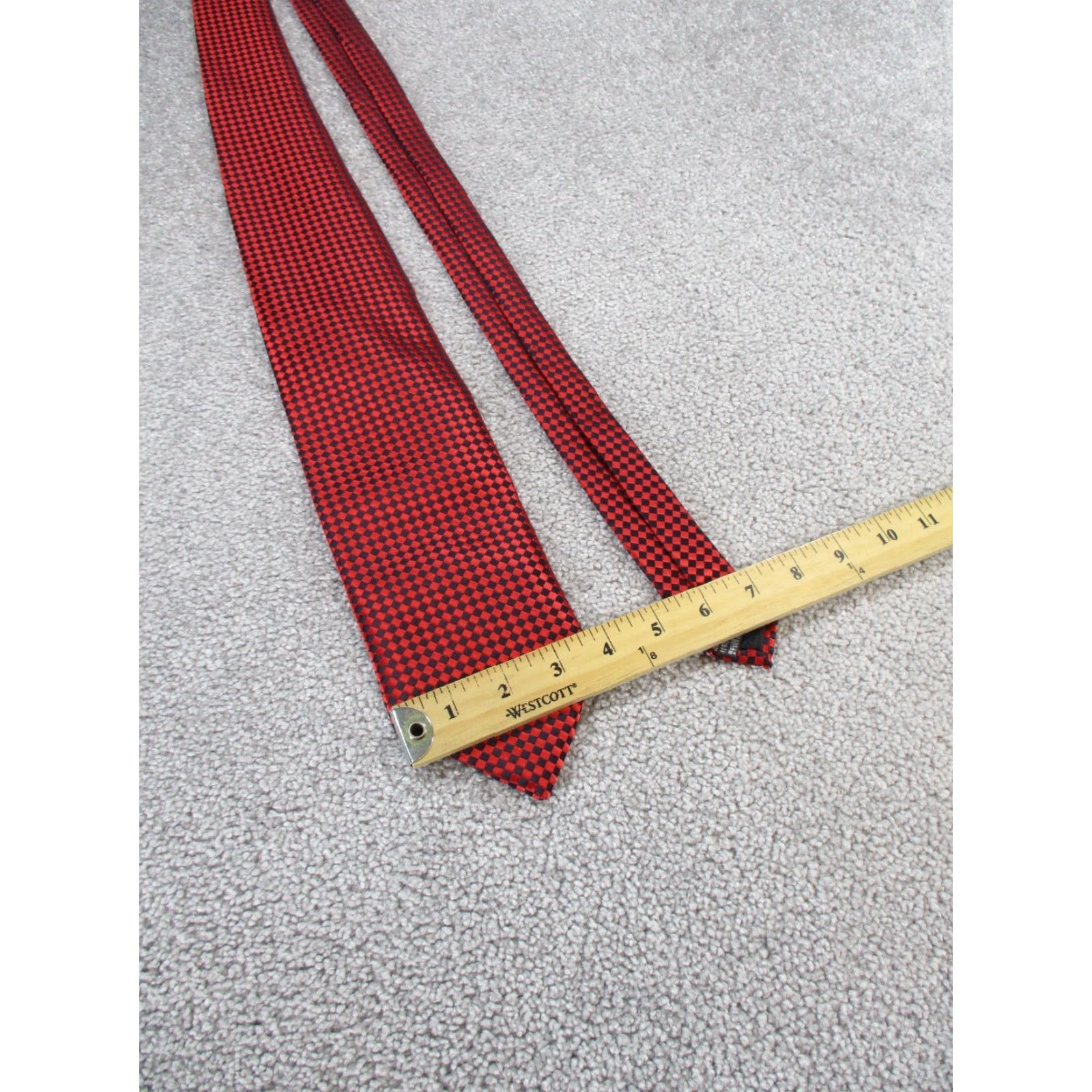 Ermenegildo Zegna Ermenegildo Zegna Tie Red & Black Checkerboard Geometric Pattern Men’s Tie Adult One Size Black Red – Preppy Abstract Flower Theme Size ONE SIZE - 2 Thumbnail