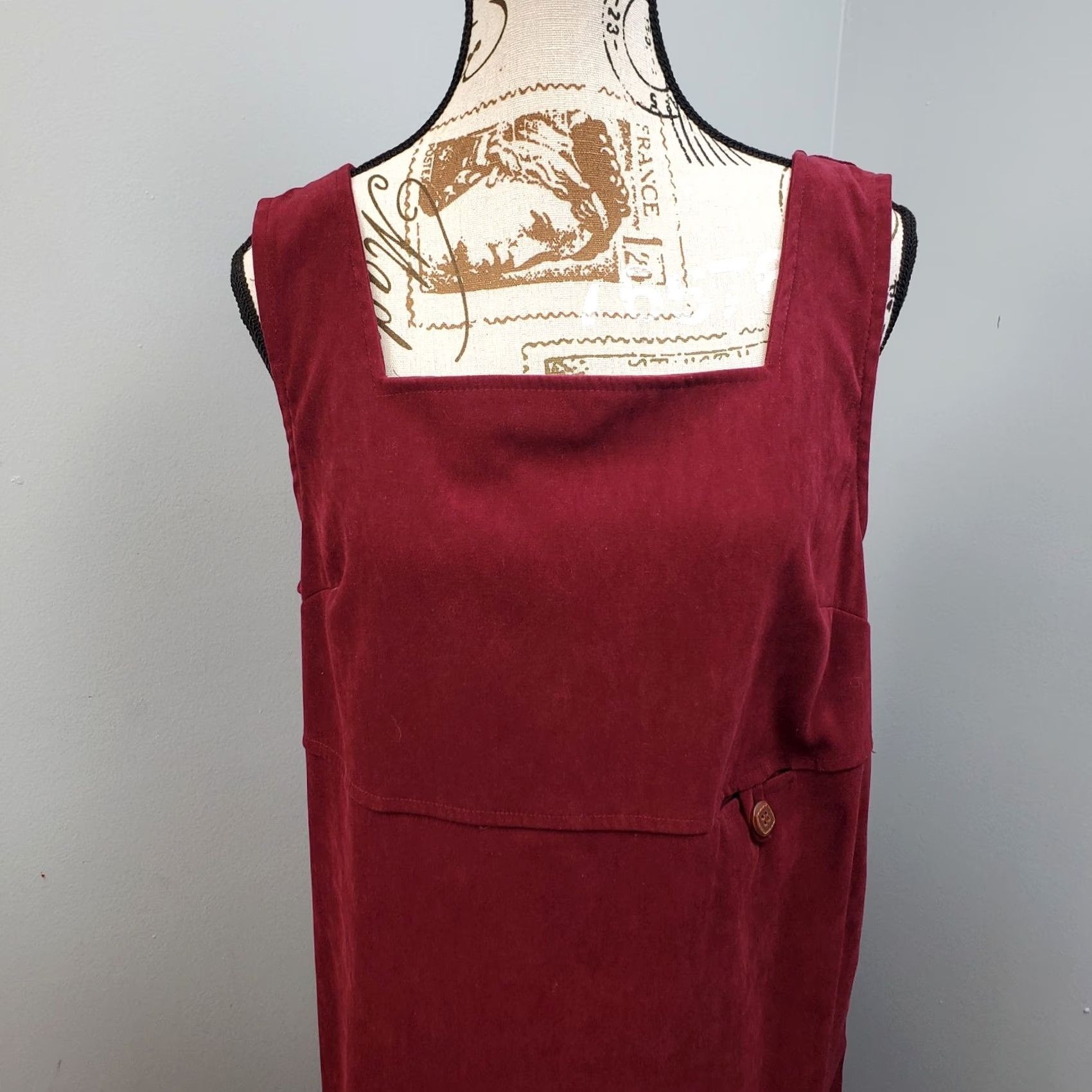 Vintage Teddi VTG Jumper Dress Womens Size M Dark Red Square Neck Side Button Sleeveless Maxi Size M / US 6-8 / IT 42-44 - 5 Thumbnail